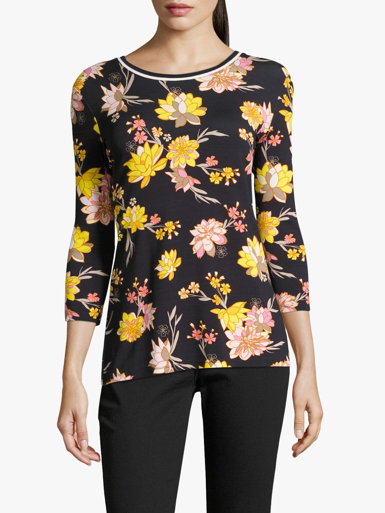 Betty Barclay Floral Jersey Top, Dark Blue/Yellow