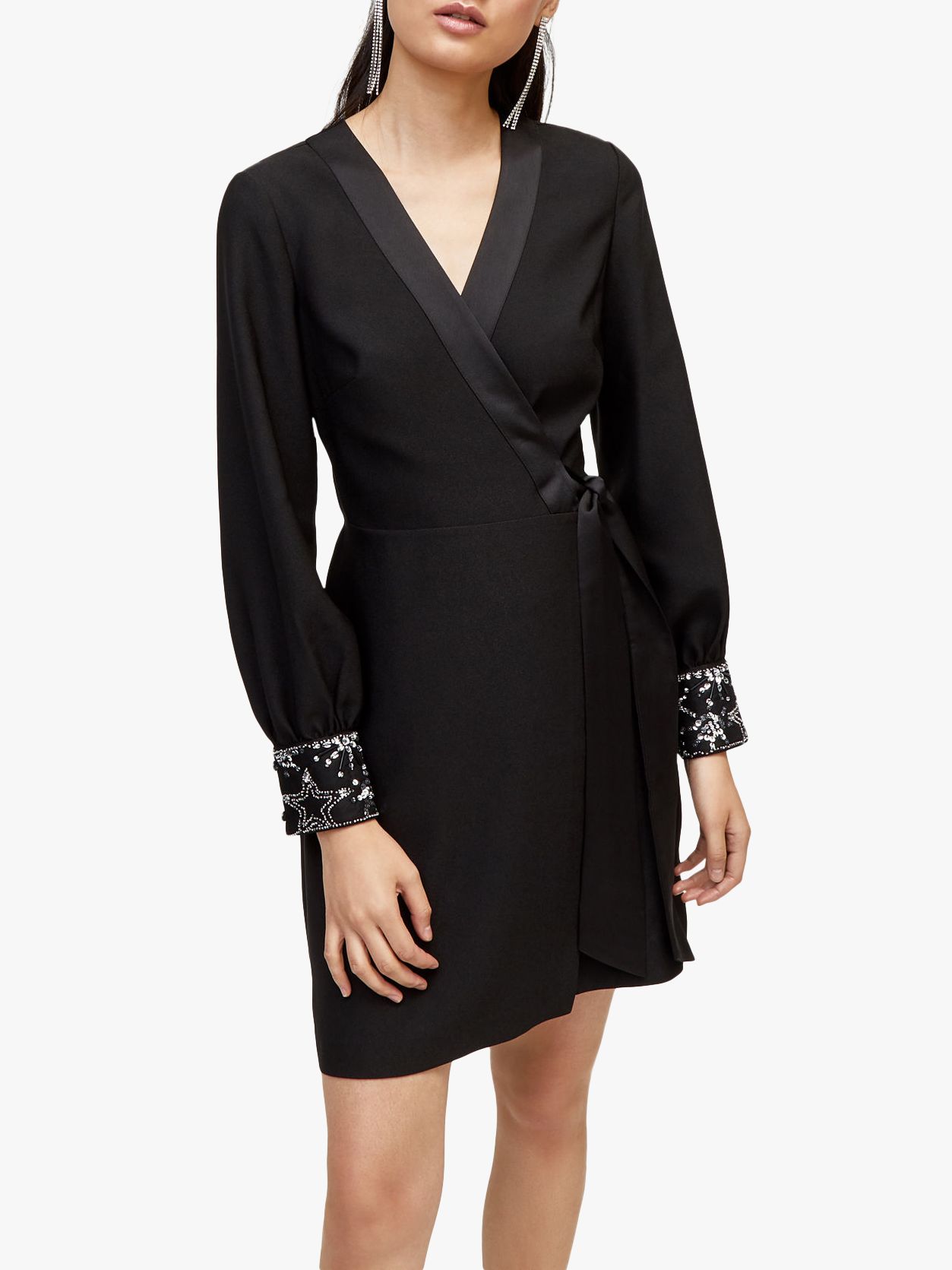 warehouse black star embellished cuff dress