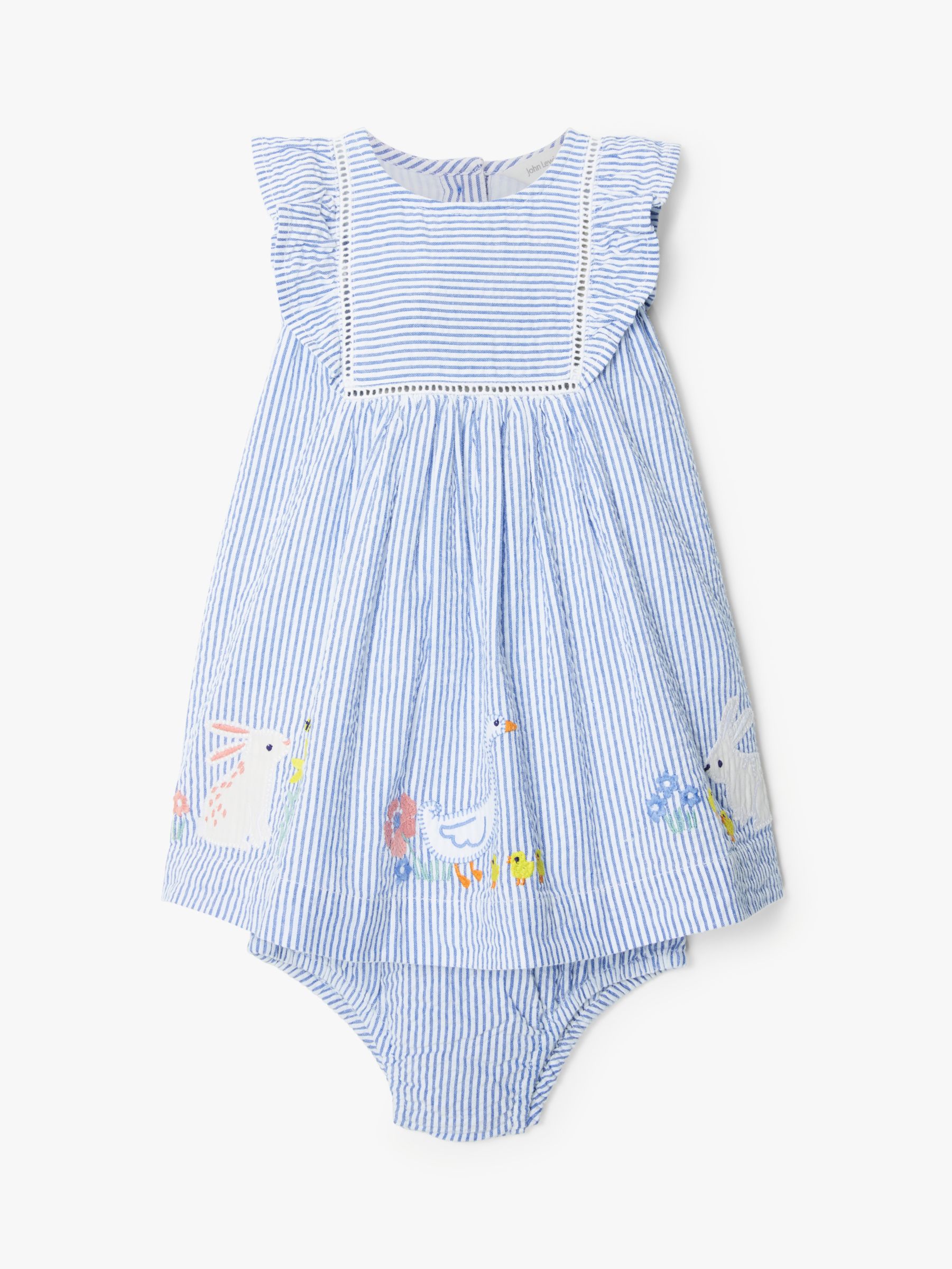 John Lewis & Partners Baby Bunny Stripe Dress and Knickers Set, Blue
