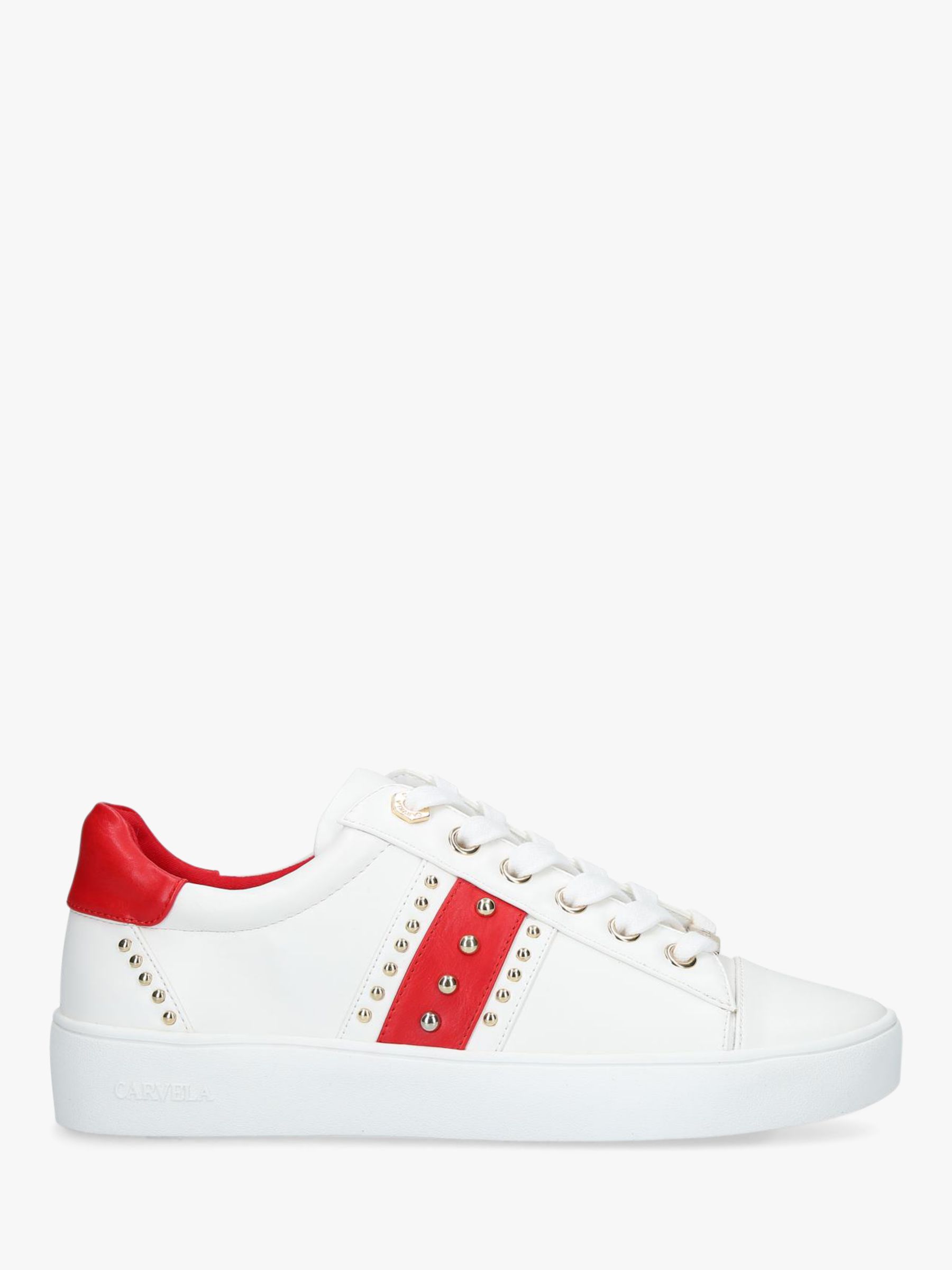 Carvela Jargon Studded Low Top Trainers, White/Red at John Lewis & Partners