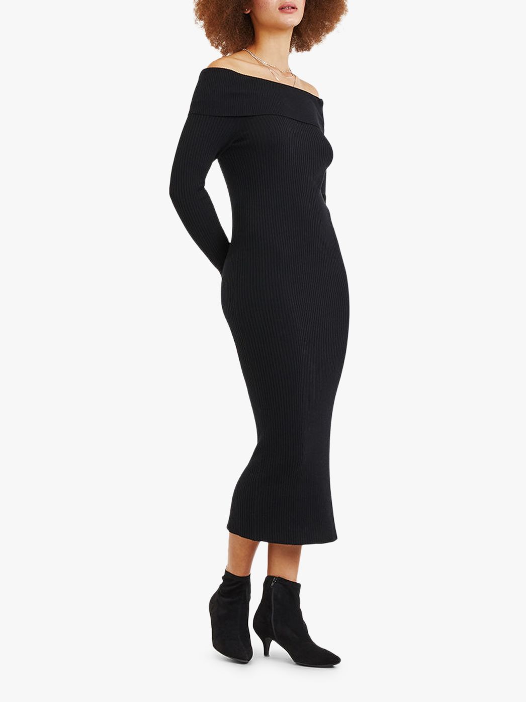 Oasis Cleo Bardot Knit Dress, Black at John Lewis & Partners