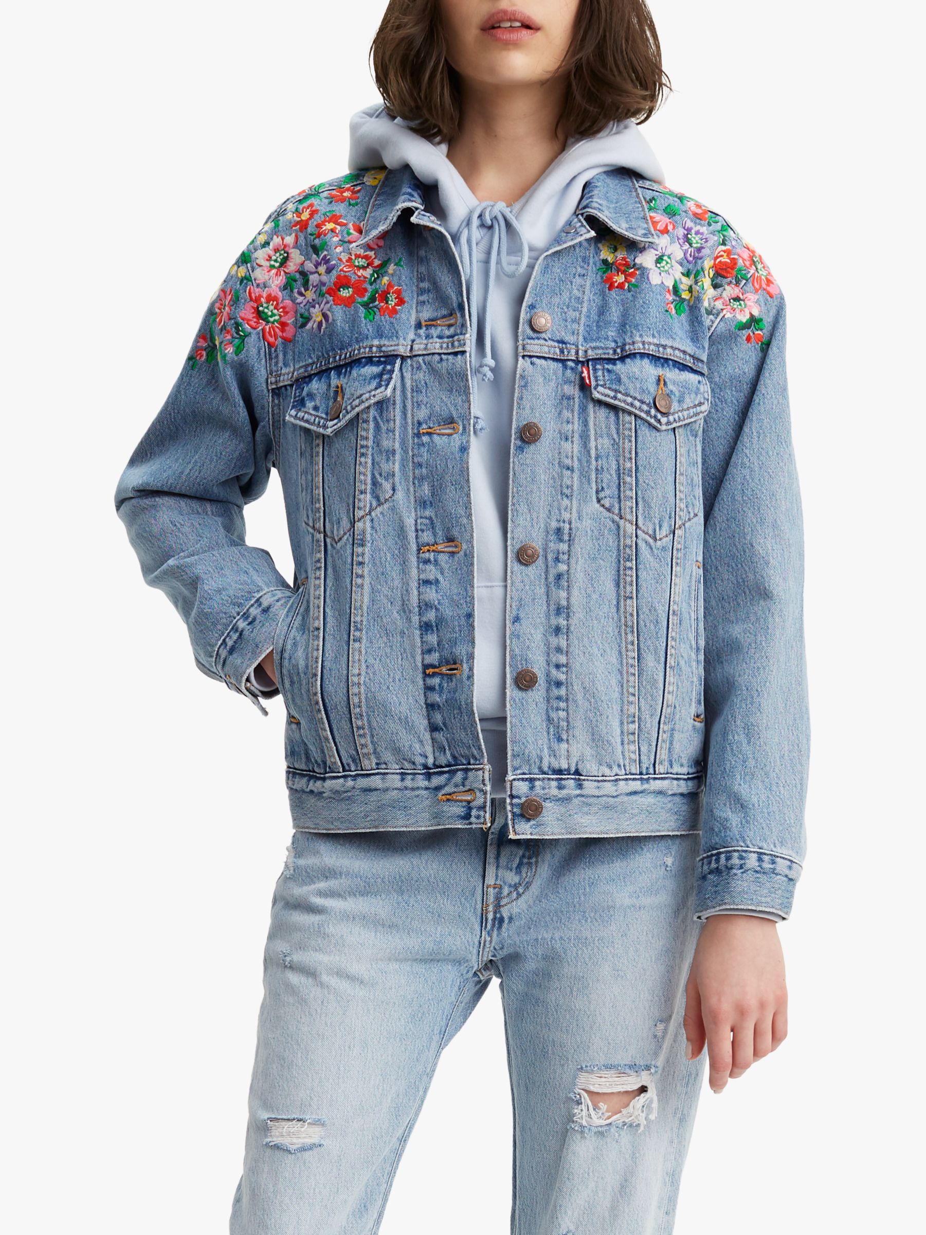 Levi's Ex Boyfriend Embroidered Trucker Denim Jacket, Hearts Of Flowers