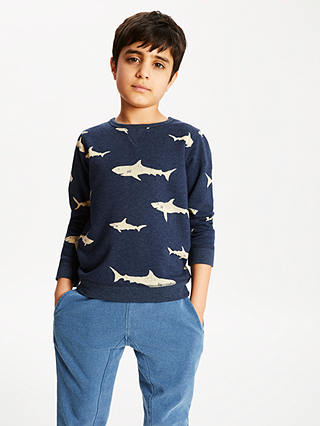John Lewis & Partners Boys' Shark Print Sweatshirt, Blue