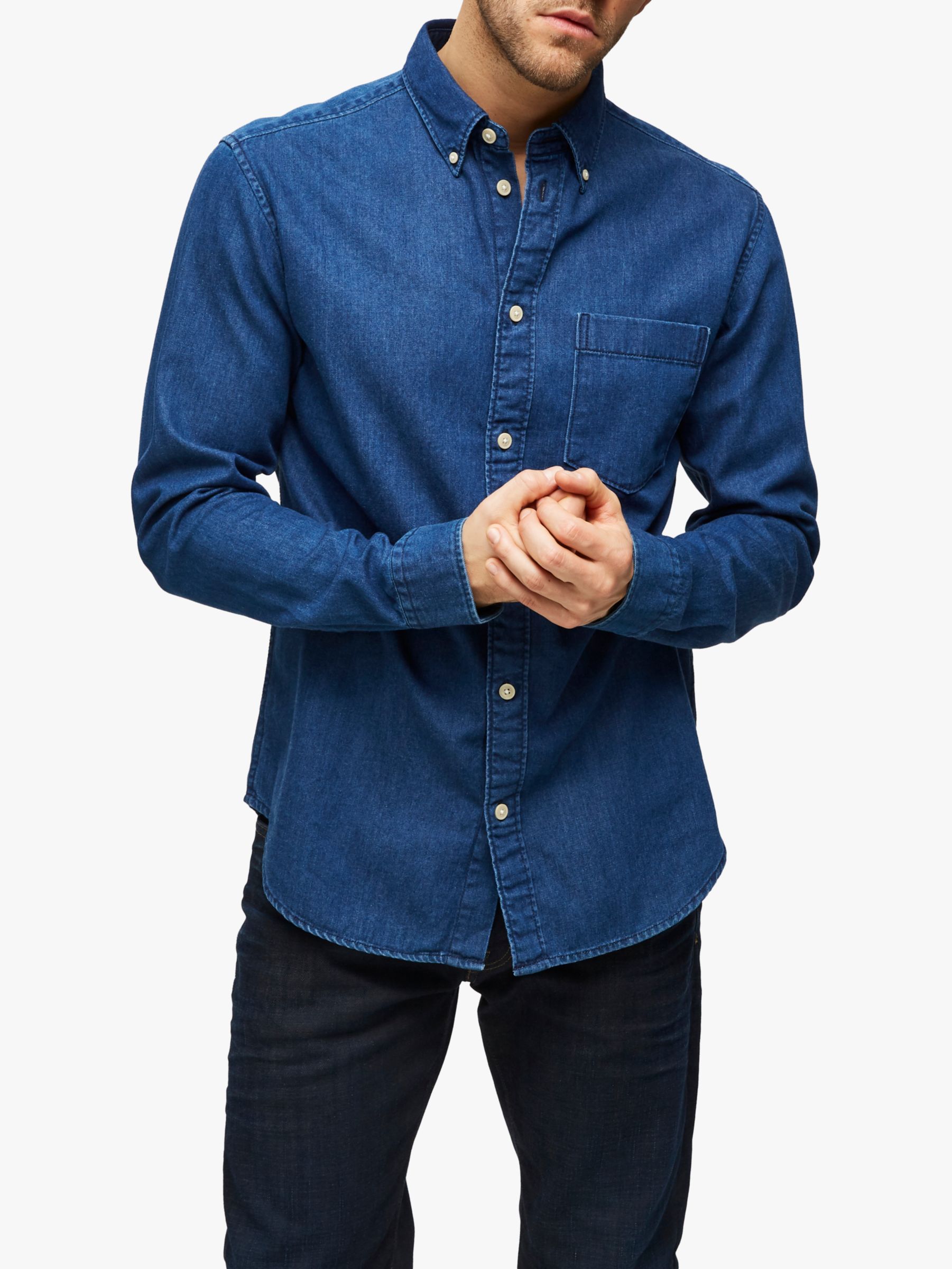 dark blue denim shirt mens