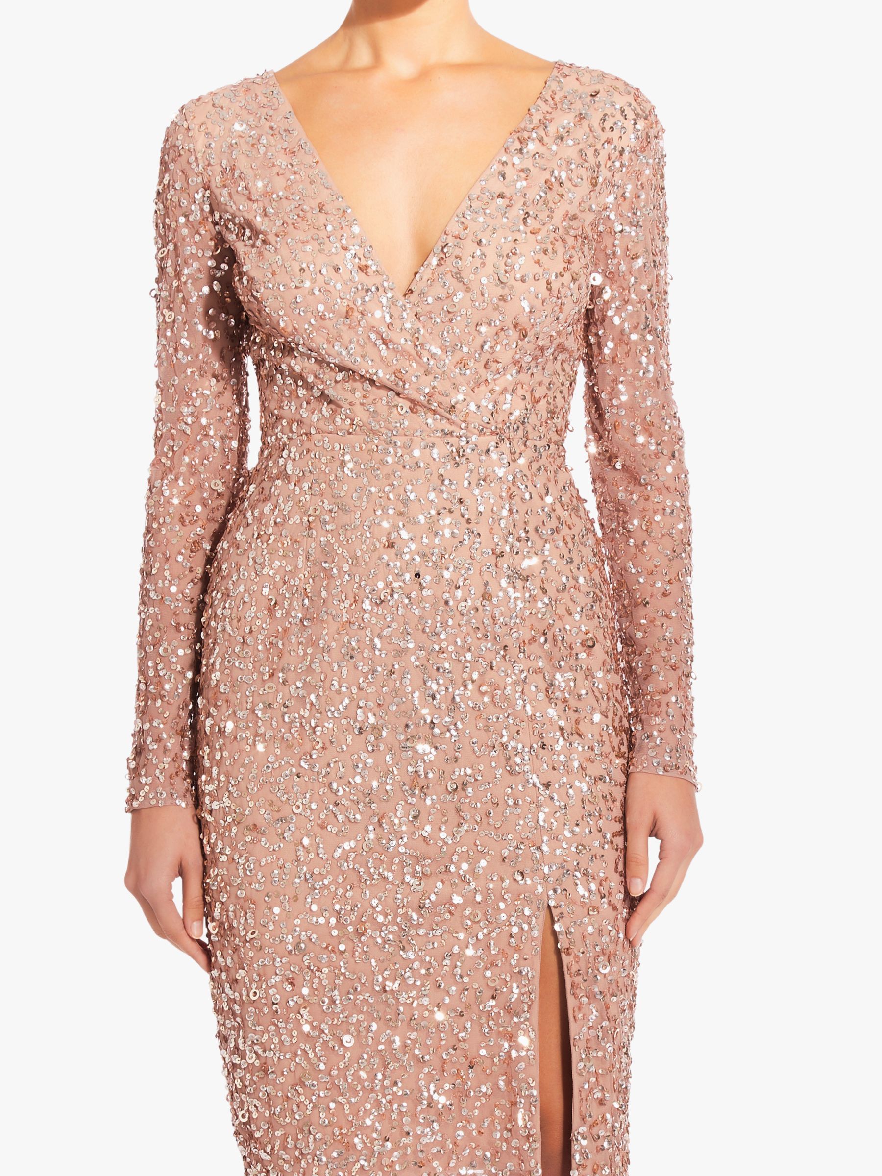 Adrianna Papell Beaded Wrap Dress, Rose Gold