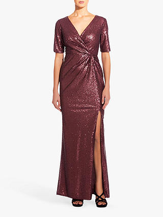 Adrianna Papell Full Length Wrap Sequin Dress, Burgundy