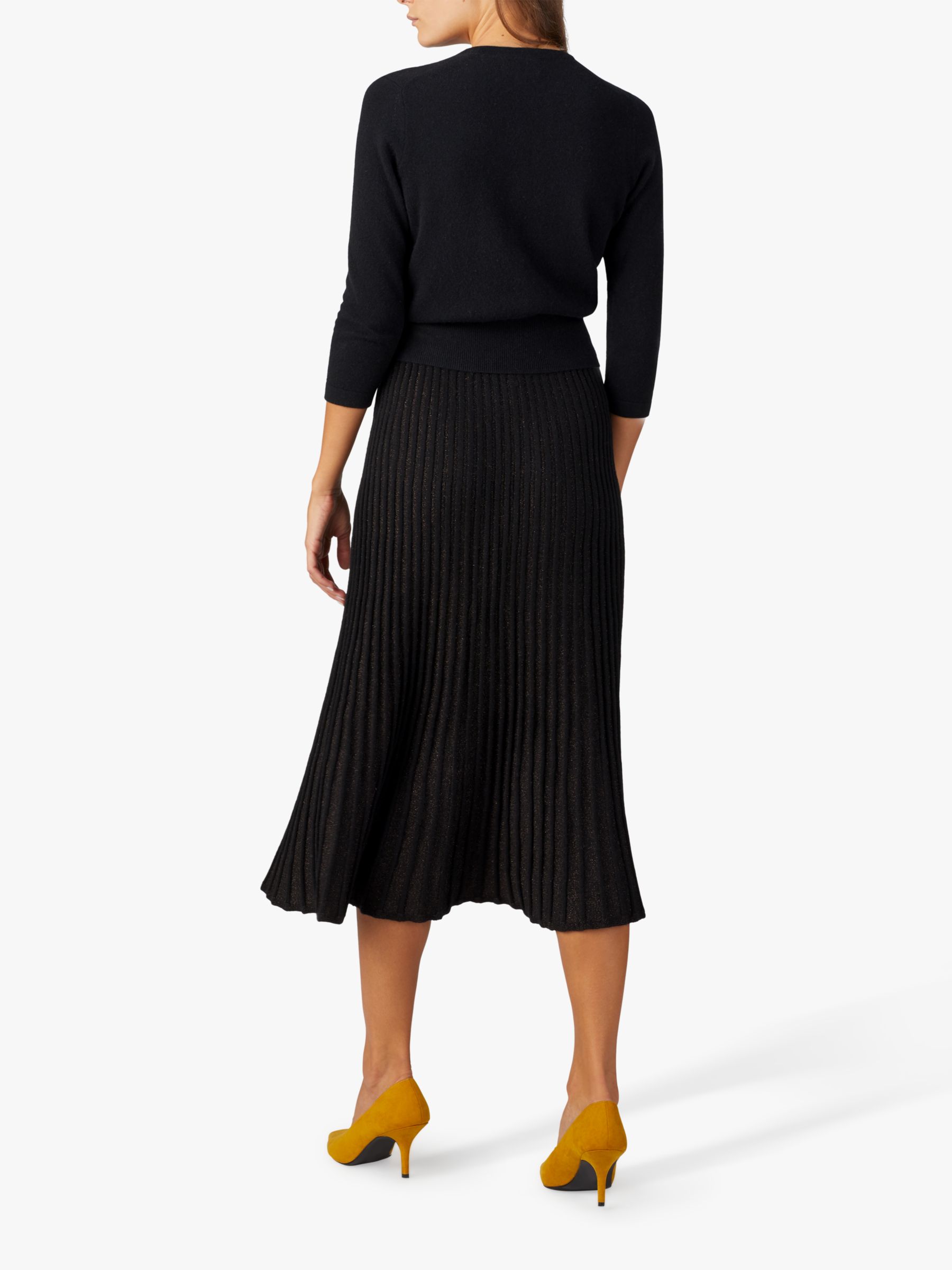 Pure Collection Knitted Pleated Skirt, Black Sparkle