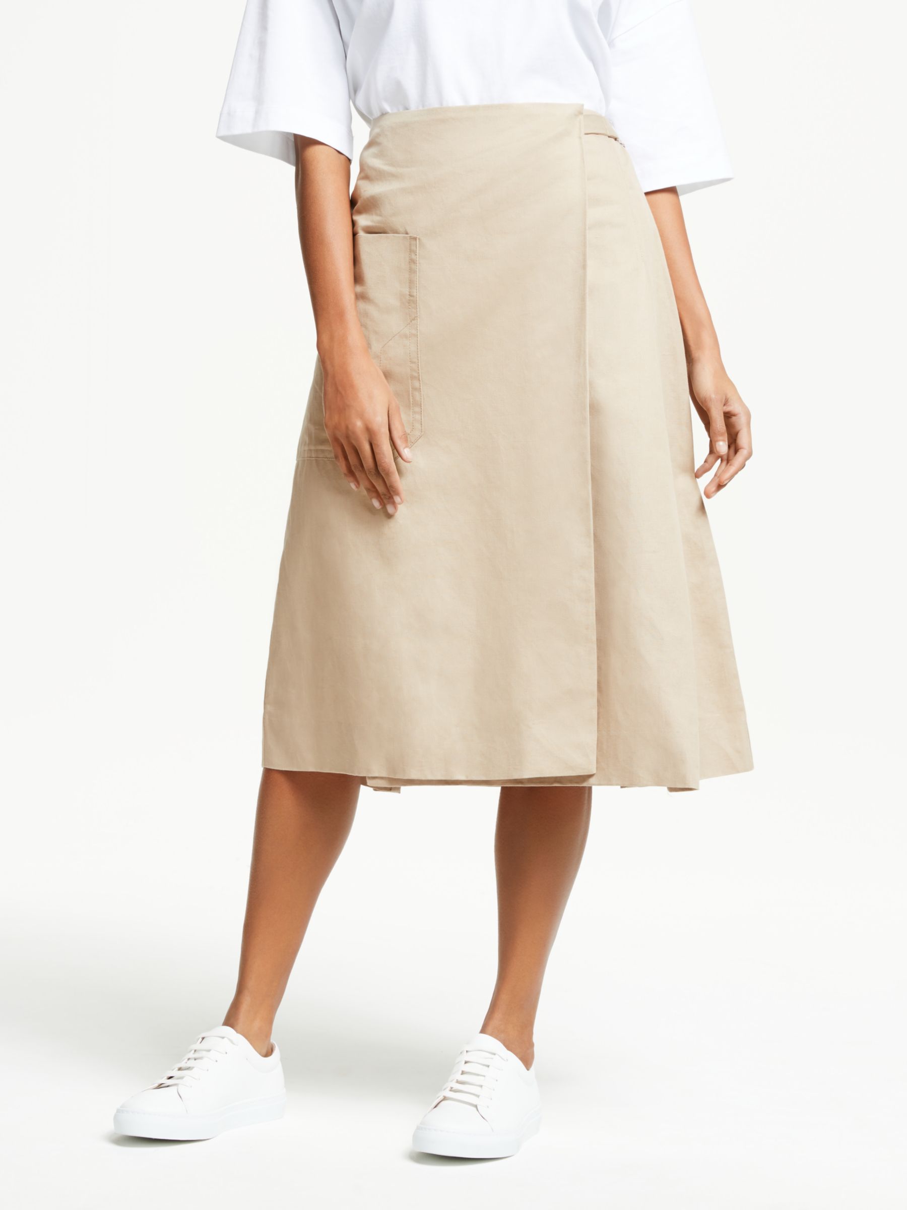 Kin Pleated Utility Wrap Skirt, Natural at John Lewis & Partners