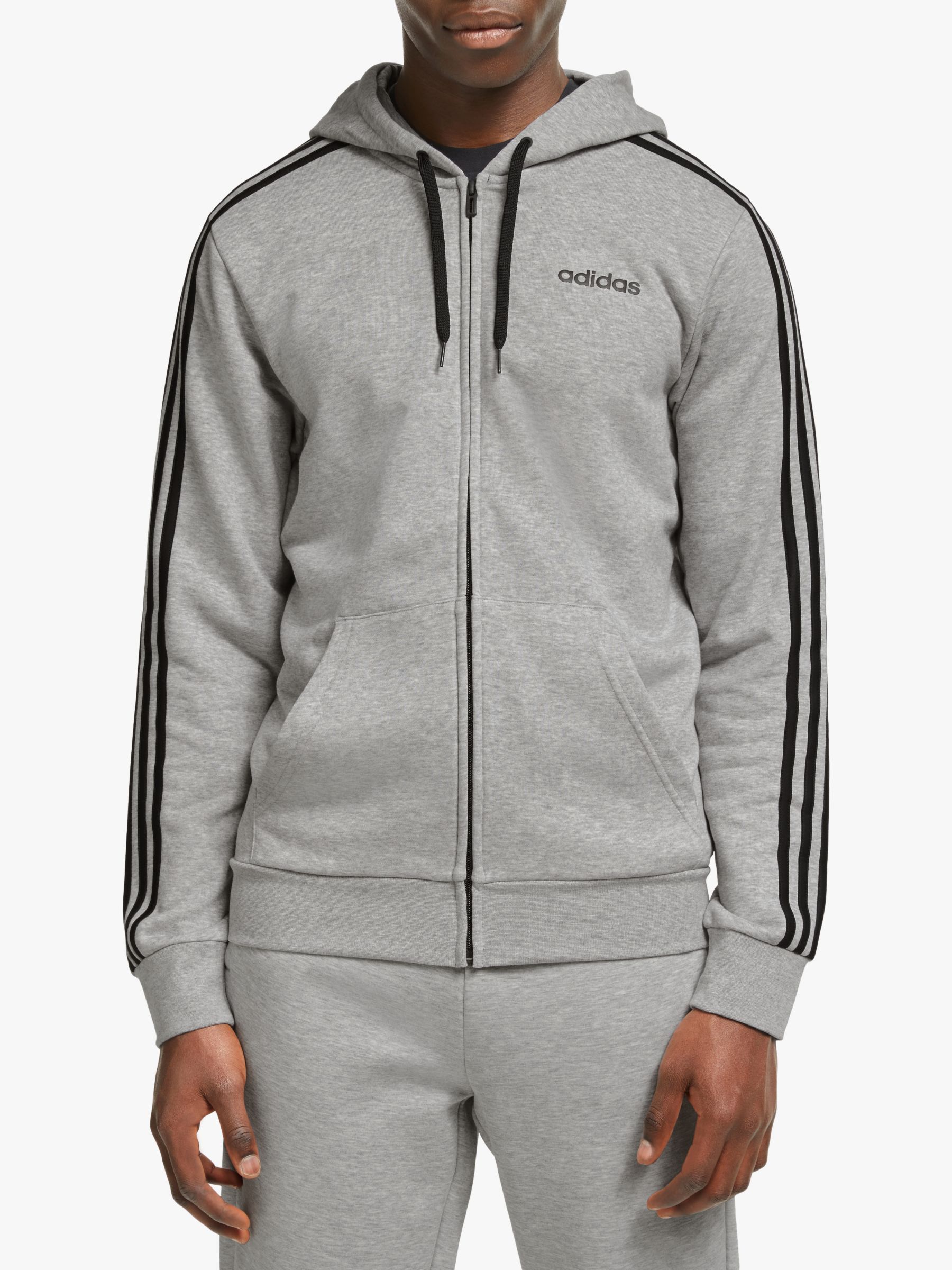 adidas grey hoodie 3 stripe