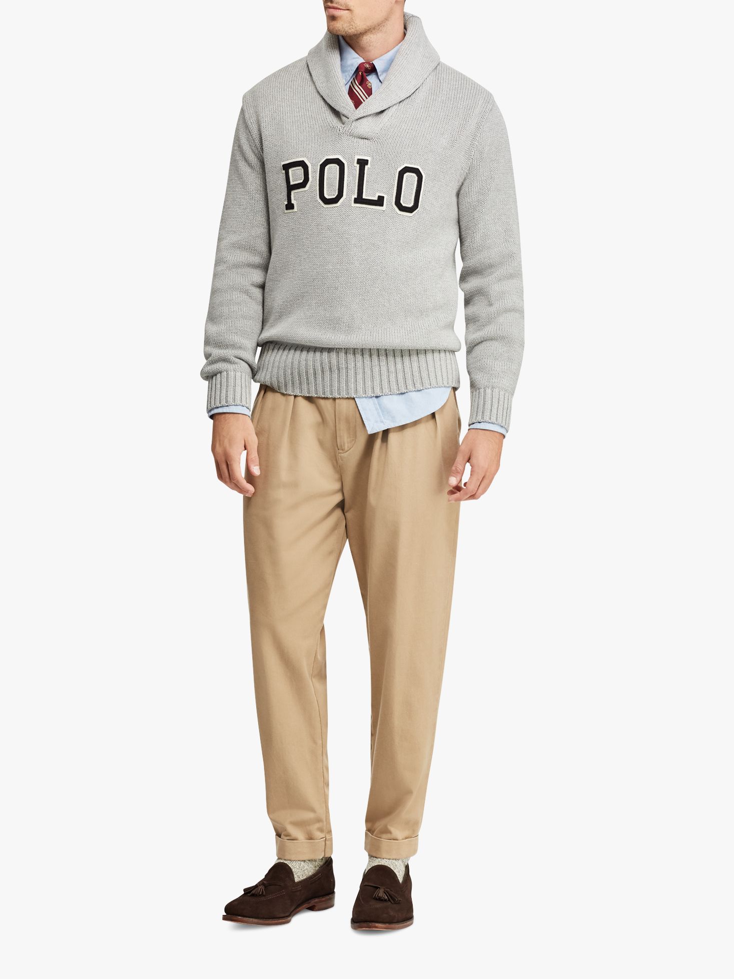 Polo Ralph Lauren Cotton Shawl-Collar Sweater, Andover Grey Heather