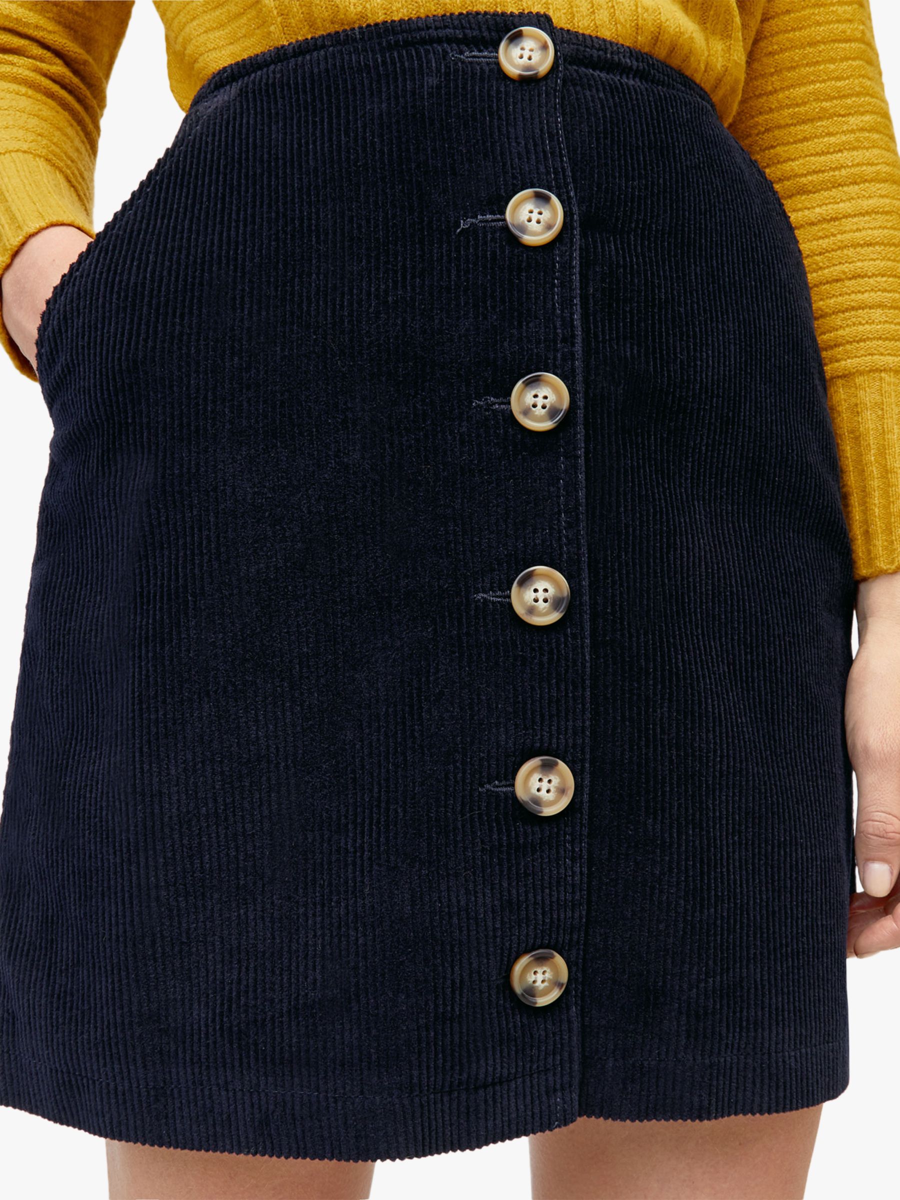 Warehouse Button Cord Skirt, Navy