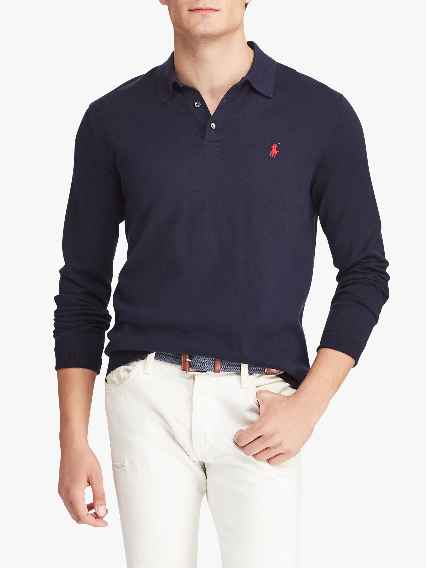 Men's Knitted Polo Long Sleeve Reiss Polo Textured Knitted Sleeve Shirt ...