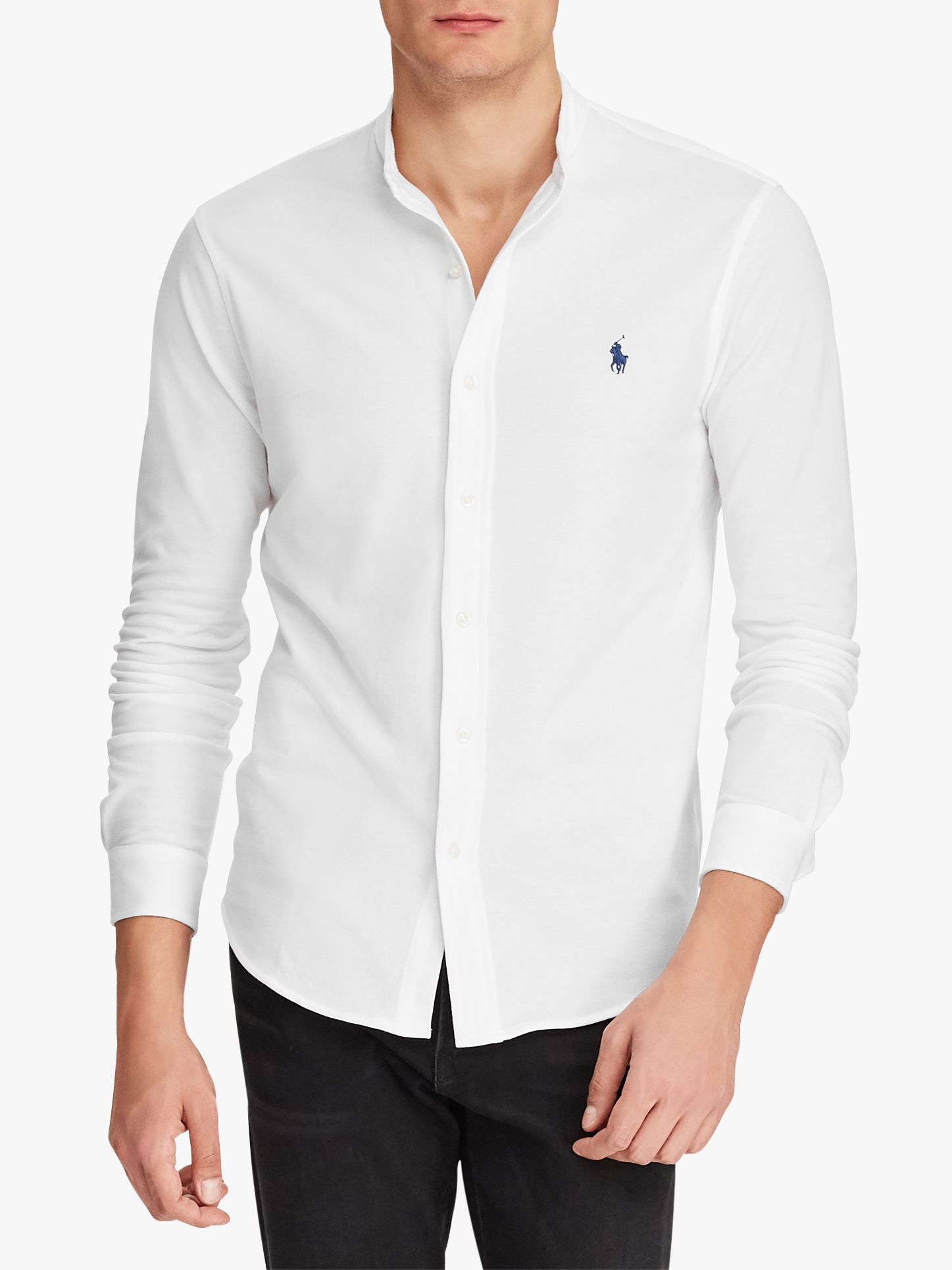 Polo Ralph Lauren Grandad Collar Long Sleeve Shirt, White, L