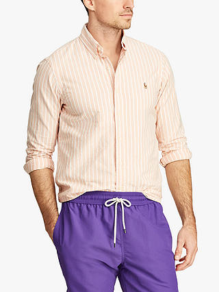 Polo Ralph Lauren Slim Fit Striped Oxford Shirt, Tangerine/White