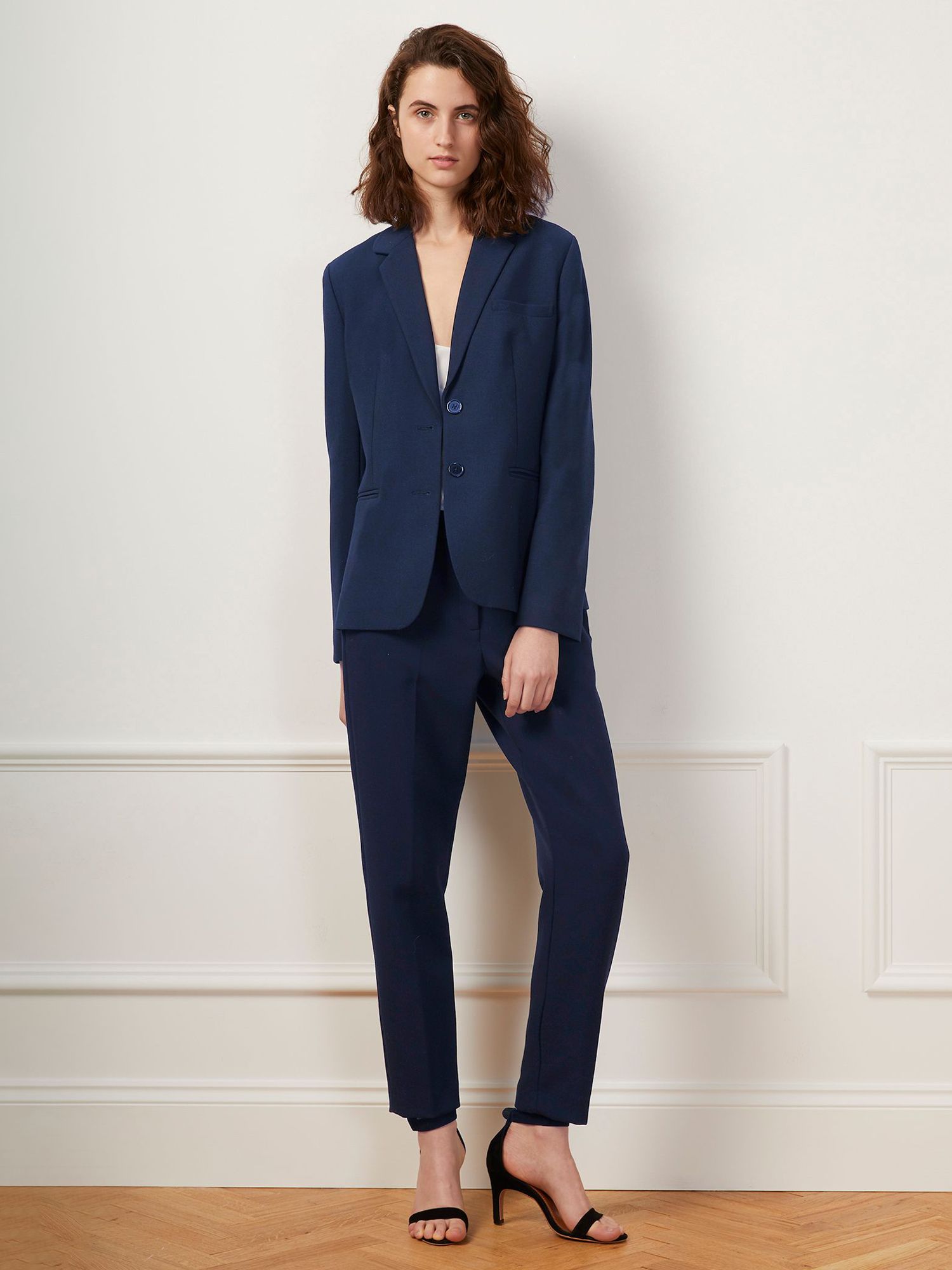 French Connection Whisper Ruth Tapered Trousers, Utility Blue at John ...