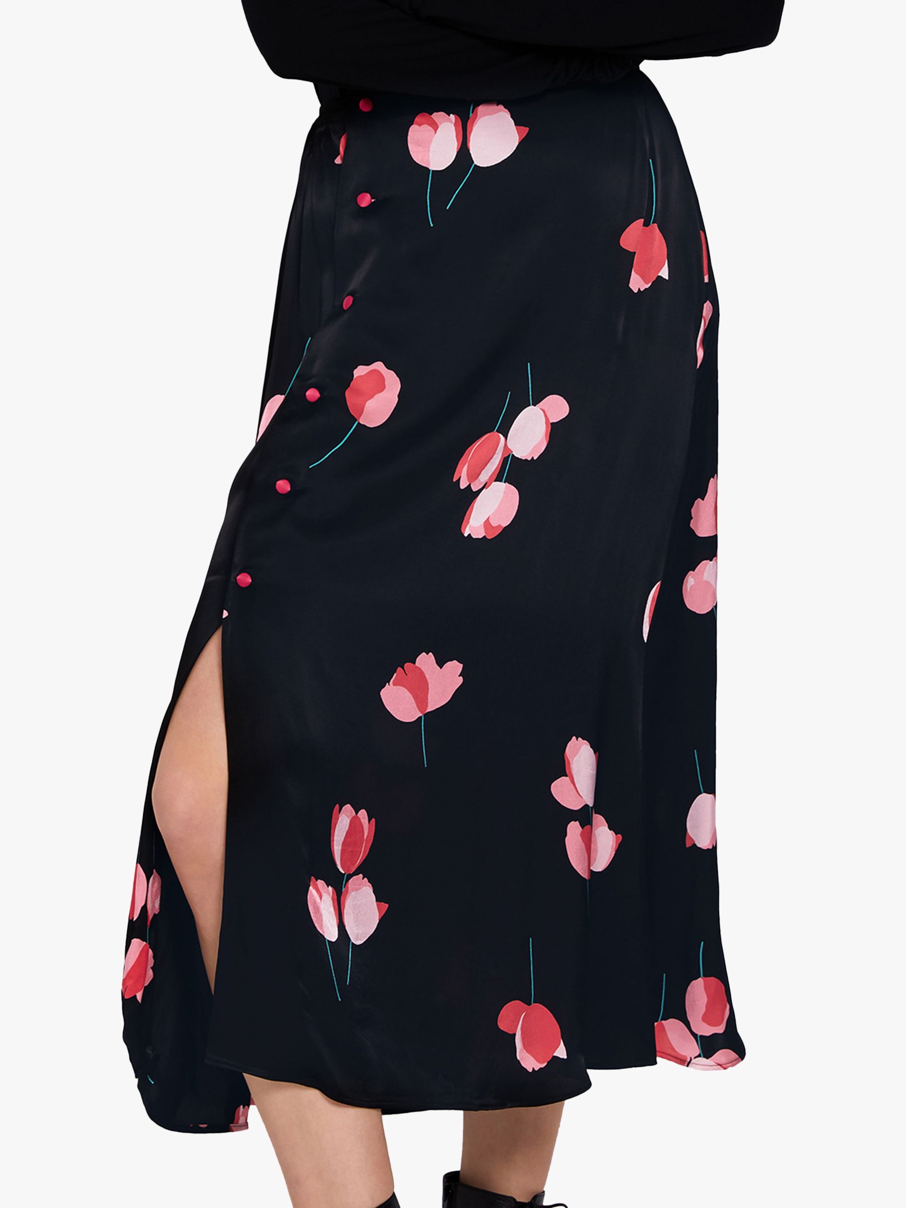 Ghost Louisa Tulip Print Midi Skirt, Black