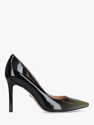 Sam Edelman Hazel Patent Leather Stiletto Heel Court Shoes, Black Metallic