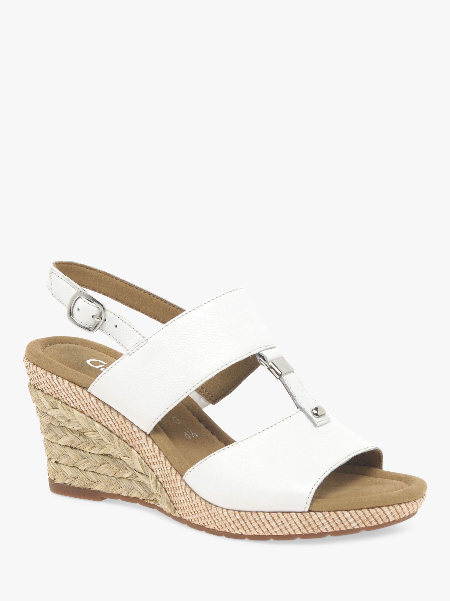Gabor Keira Wide Fit Wedge Sandals, White Leather, 6