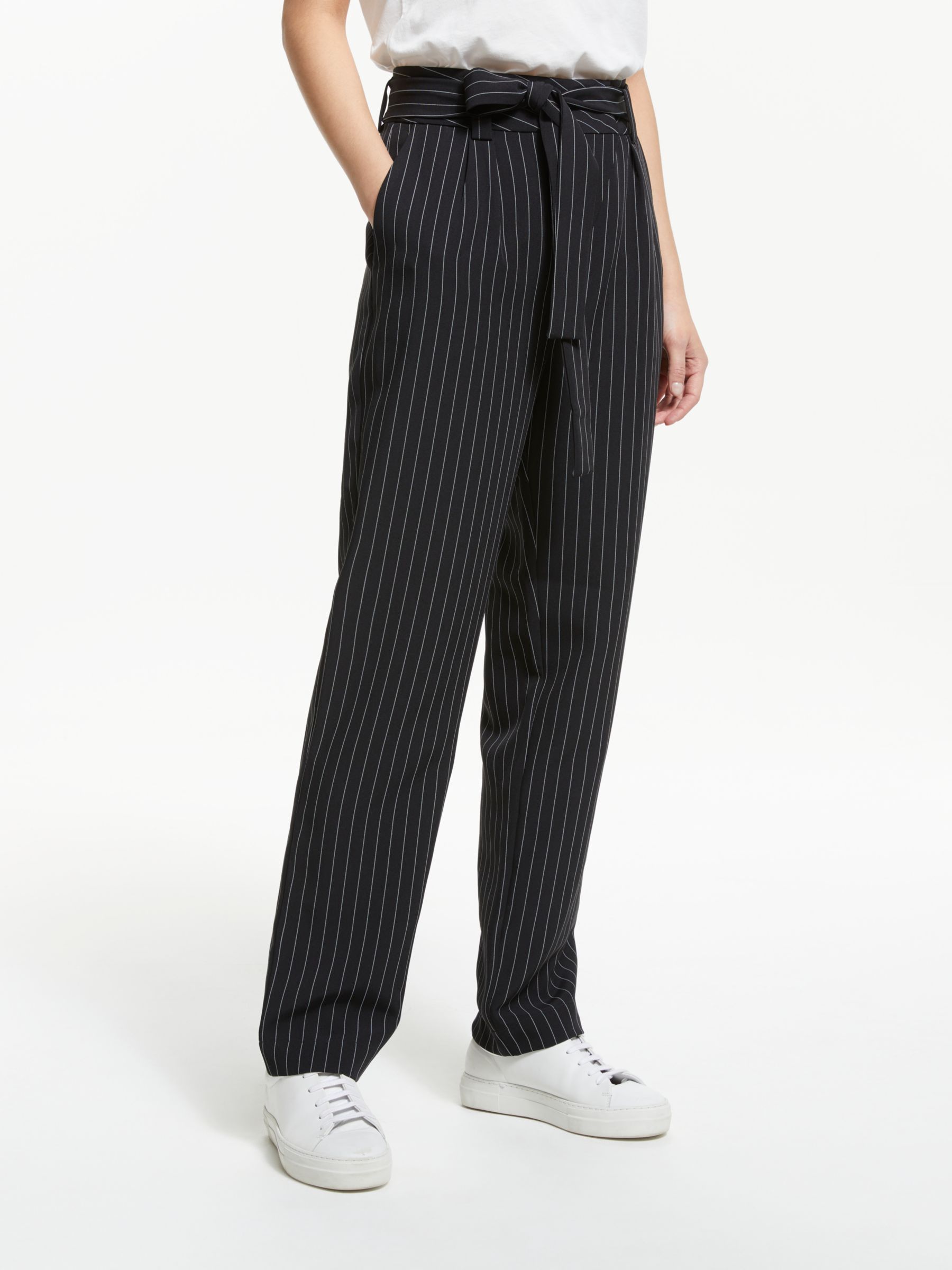 Gestuz Nala Stripe Straight Fit Trousers, Black at John Lewis & Partners