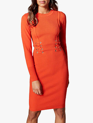 Karen Millen Corset Bodycon Knitted Dress, Orange