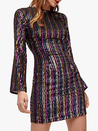 Warehouse Stripe Sequin Dress, Multi