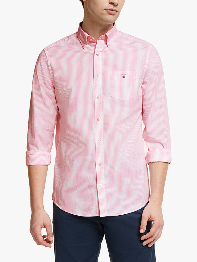 GANT Broadcloth Banker Stripe Shirt, Pink at John Lewis & Partners