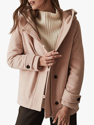 Reiss Marlowe Short Hooded Wool Coat, Blush Pink