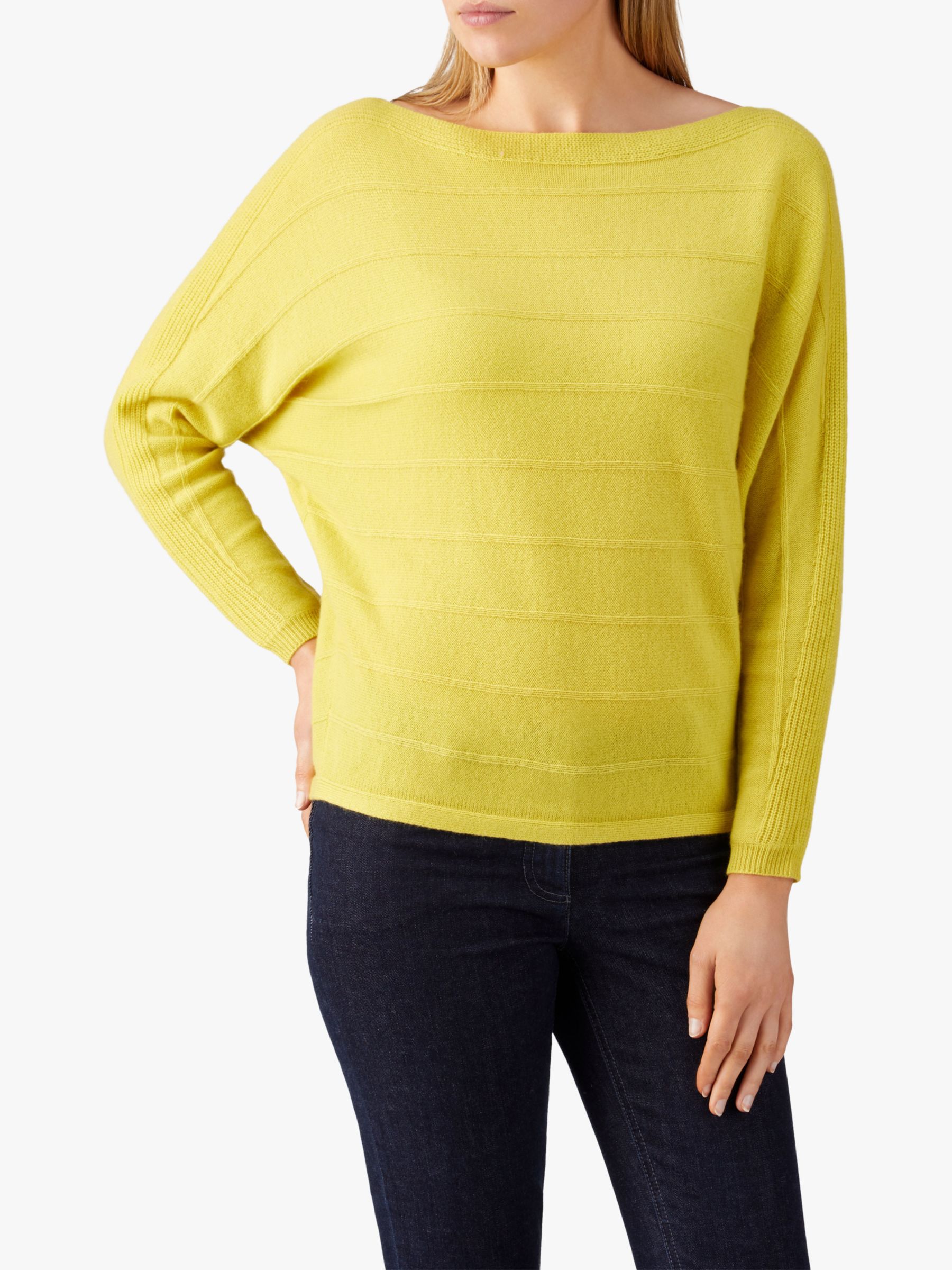 Pure Collection Ribbed Batwing Cashmere Sweater, Chartreuse at John ...