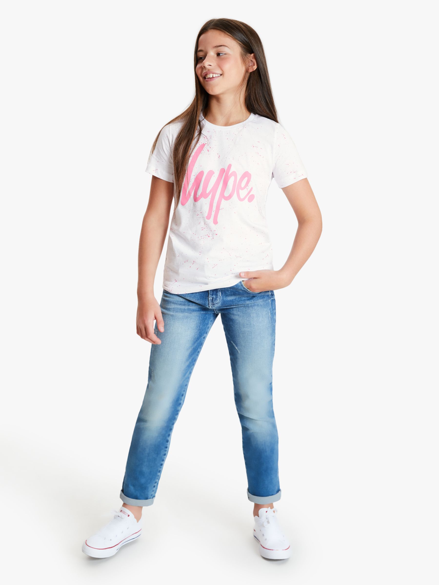 Hype Girls' Splat Logo Print T-Shirt, White/Pink