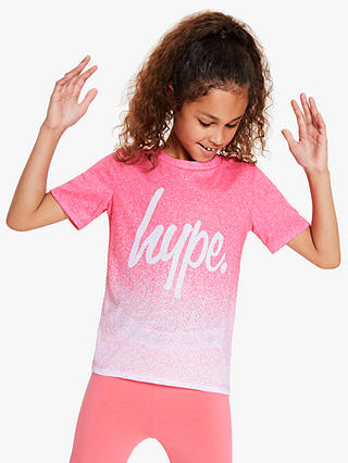 Hype Girls' Dip Dye Logo Print T-Shirt, Pink/White