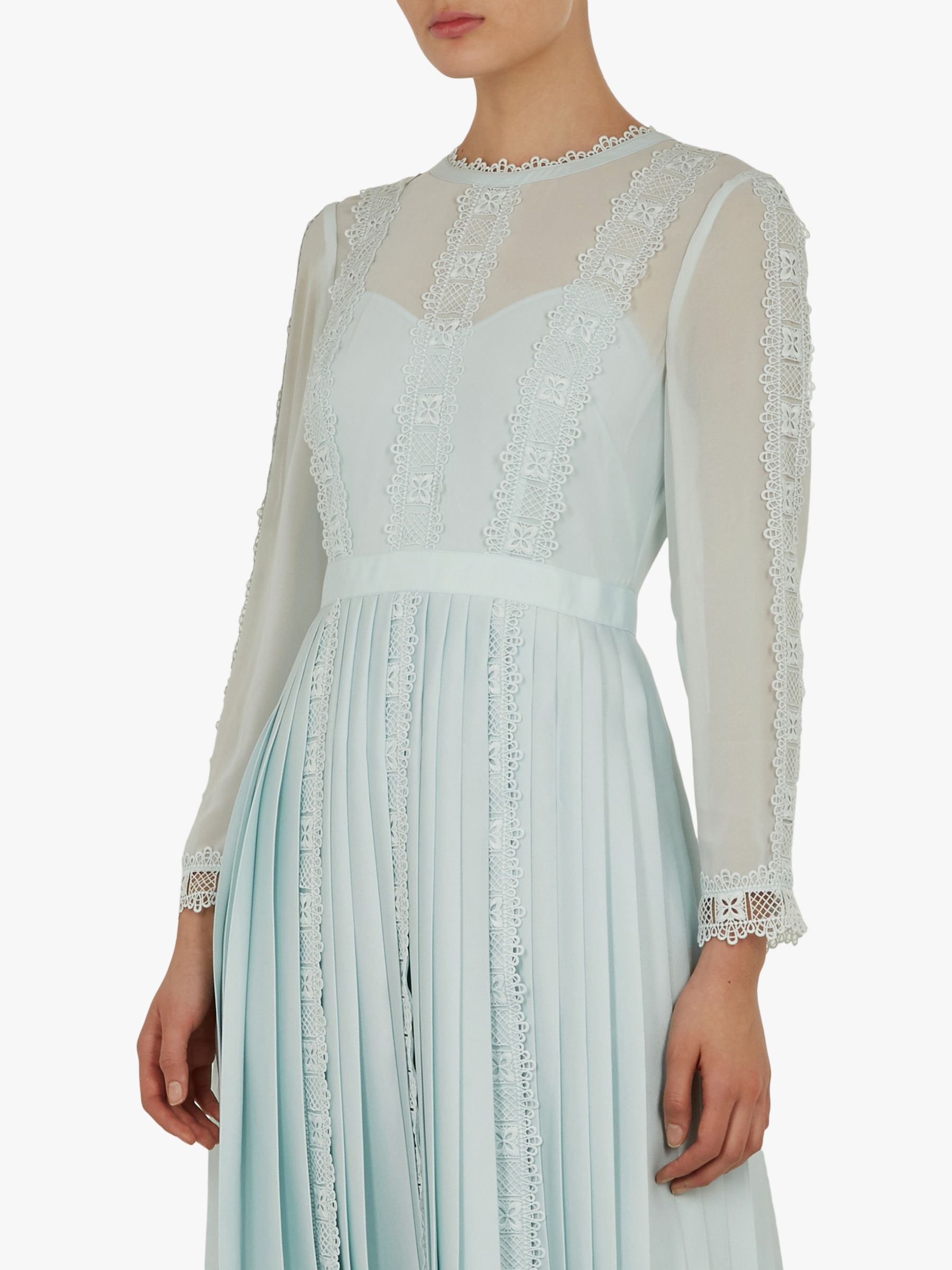 ted baker lace trim pleated midi dress