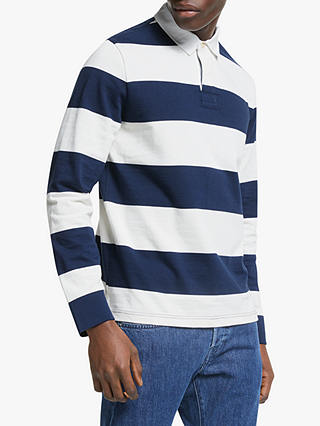 John Lewis & Partners Wide Stripe Rugby Top, Navy/White