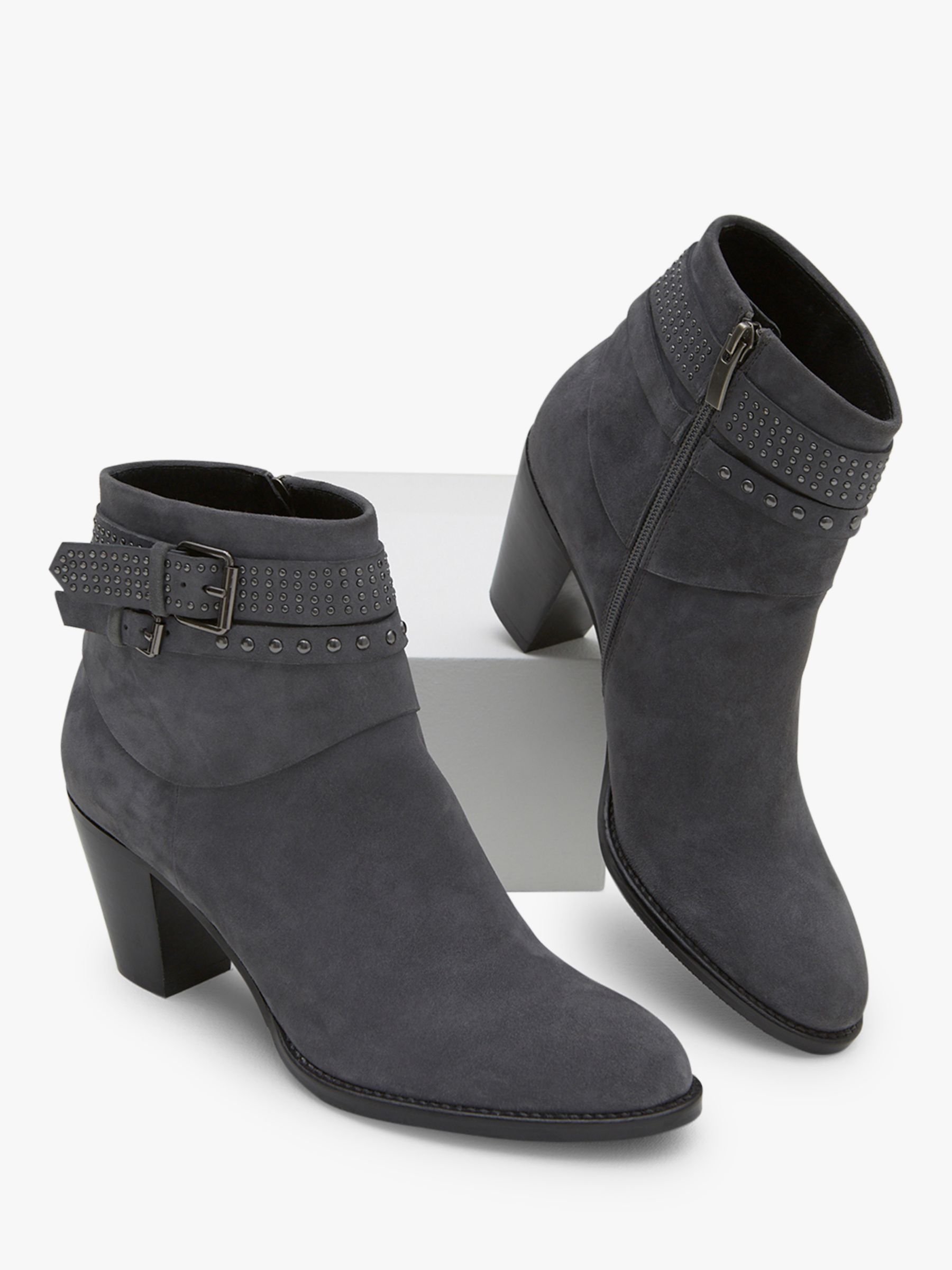 Mint Velvet Peyton Nubuck Heeled Ankle Boots, Light Grey