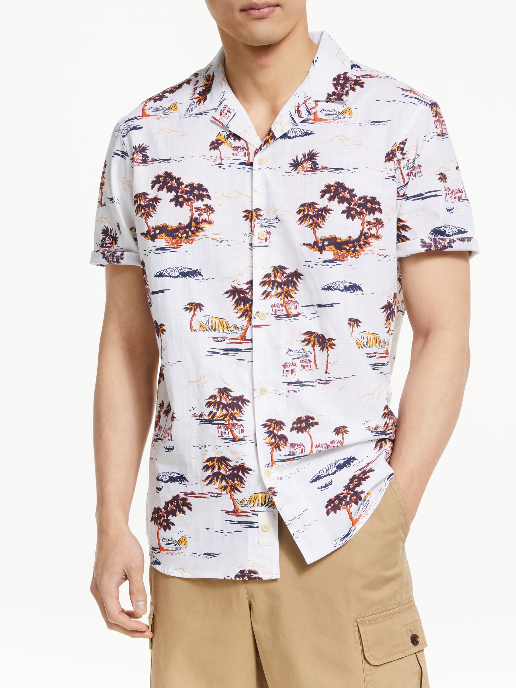 John Lewis Partners Hawaiian Print Short Sleeve Shirt White At