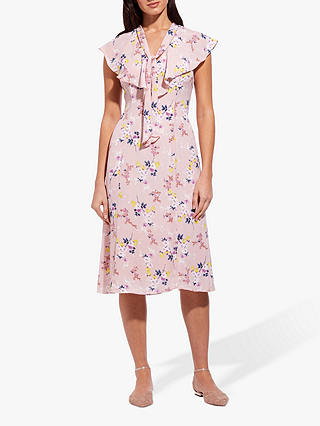 Adrianna Papell Floral V-Neck Ruffle Dress, Pink Blush
