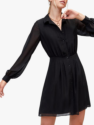 Warehouse Chiffon Shirt Dress, Black