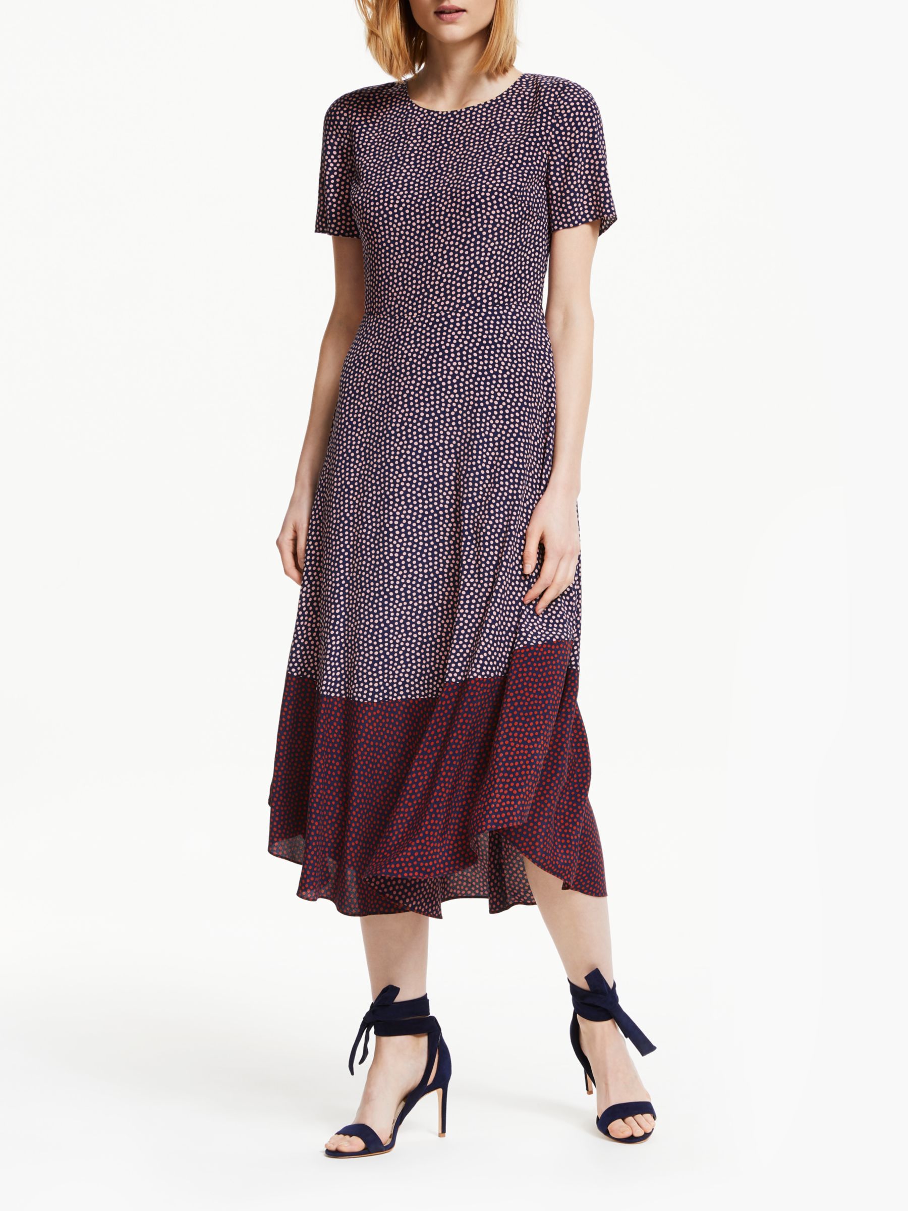Boden Renee Midi Dress, Navy/Chalky Pink at John Lewis & Partners