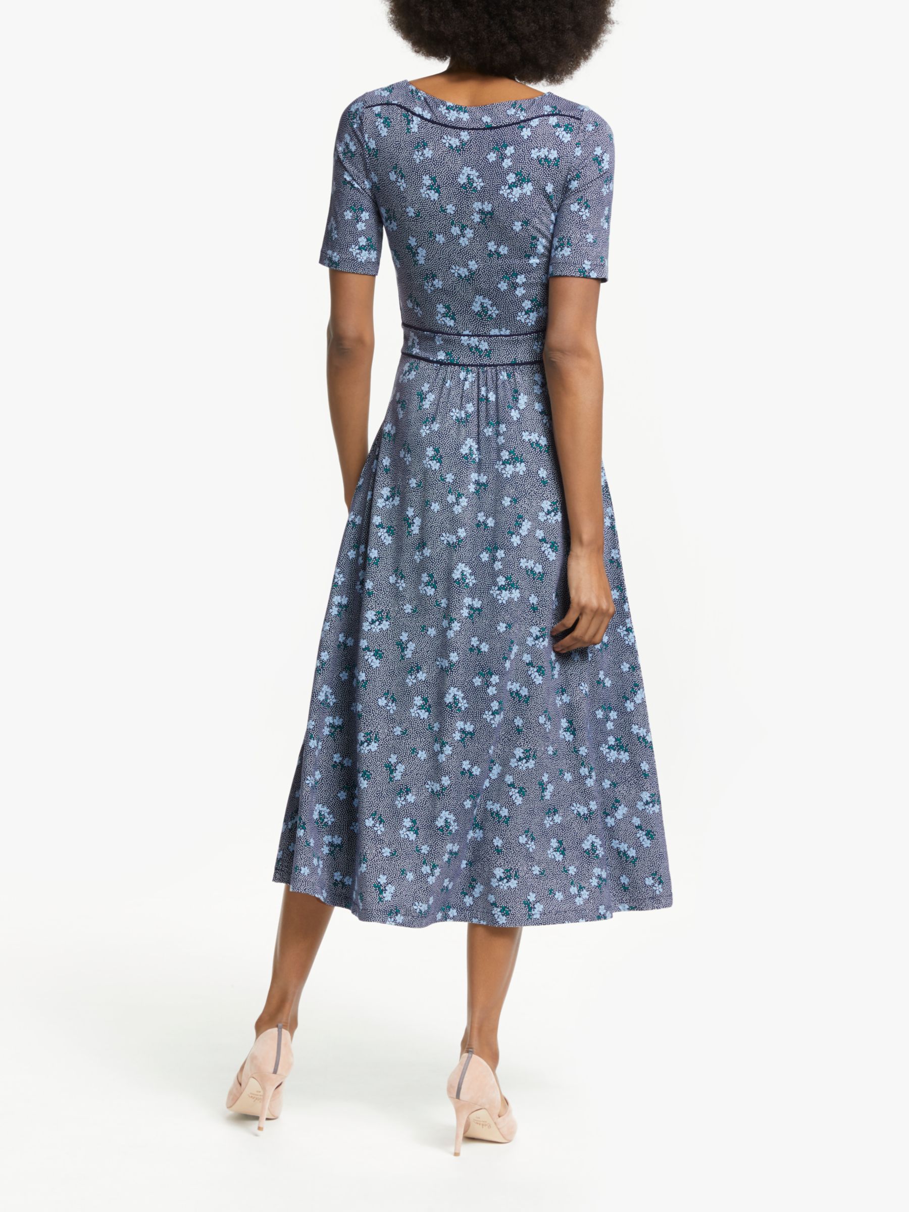 Boden Ava Floral Spot Midi Dress, Navy/Heron Blue