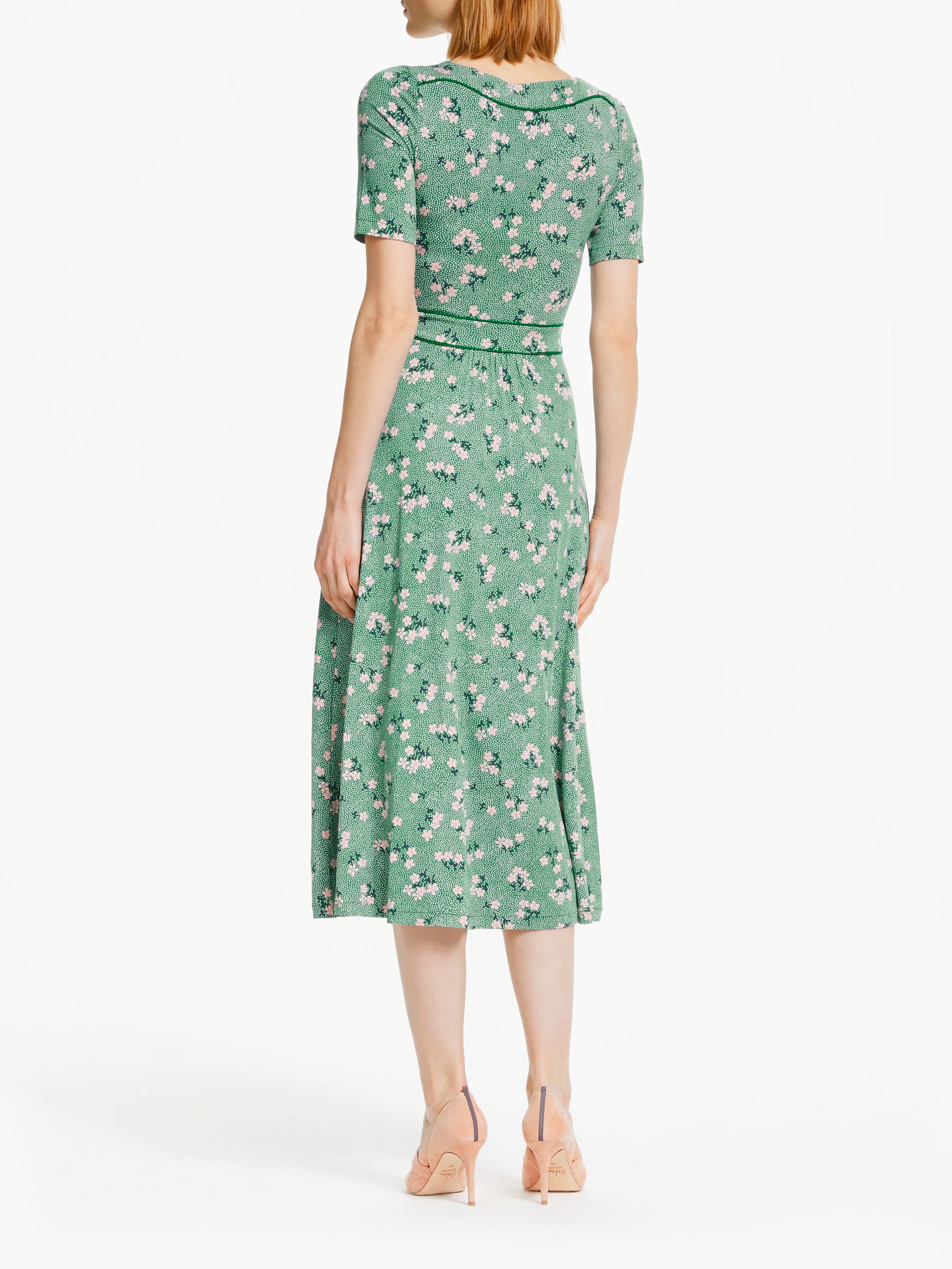 Boden Ava Floral Spot Midi Dress, Forest Green/Chalky Pink