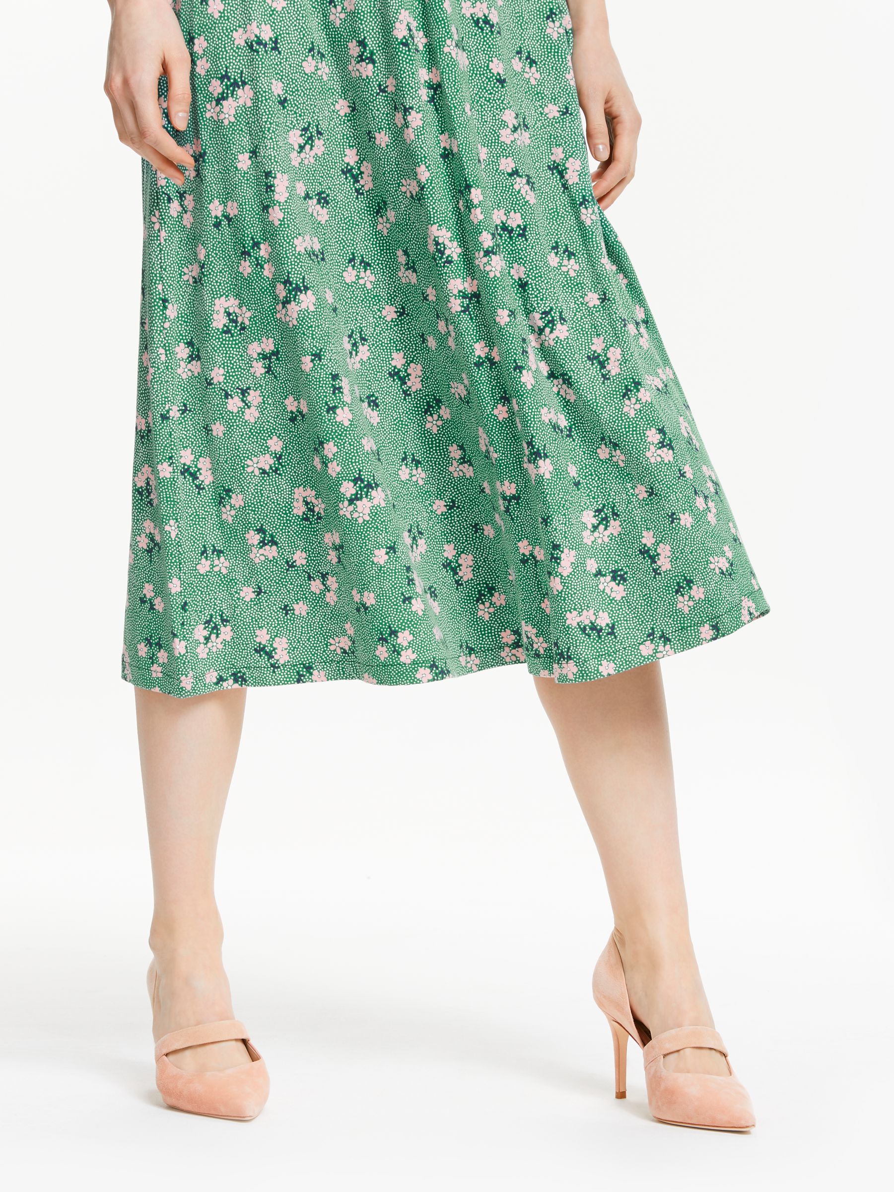Boden Ava Floral Spot Midi Dress, Forest Green/Chalky Pink at John ...