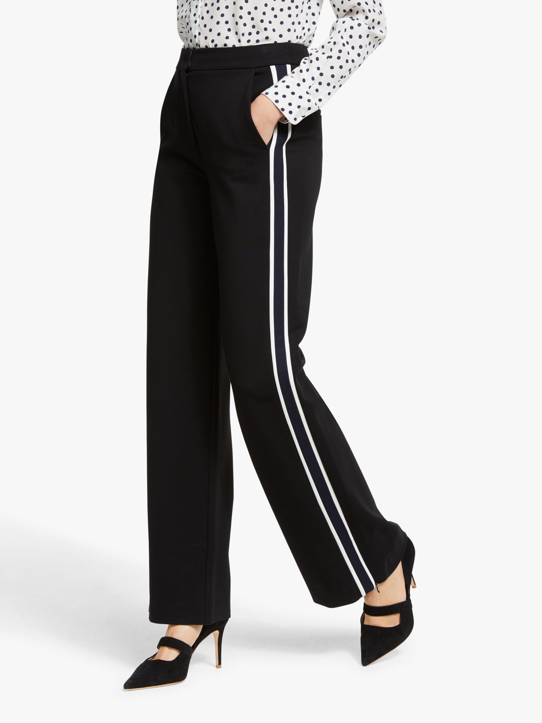 black striped wide leg trousers