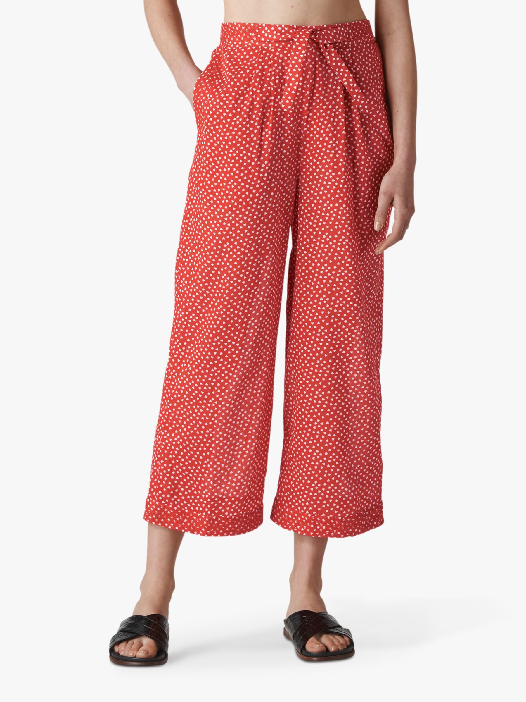 Whistles Beach Heart Cotton Trousers, Red/Multi