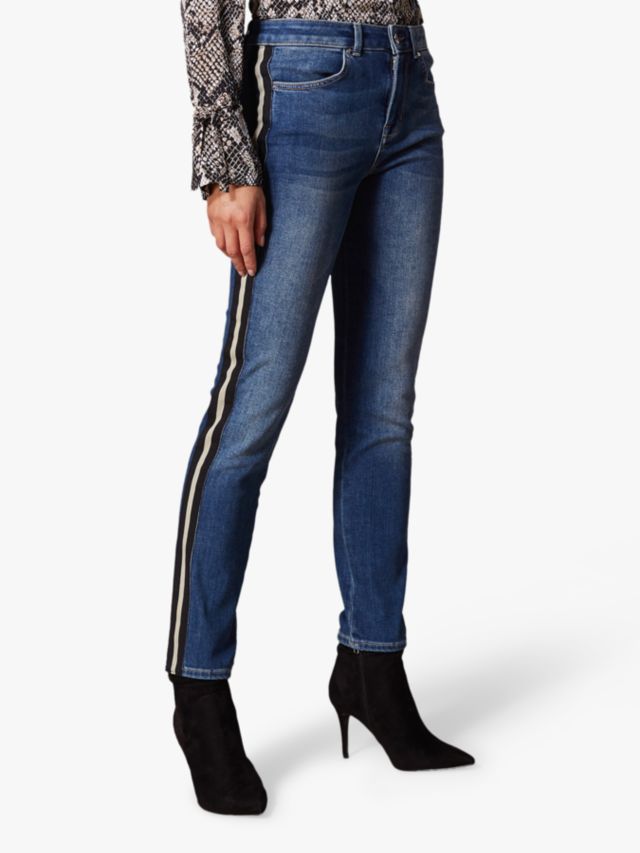 Karen Millen Side Stripe Jeans, Denim, 6
