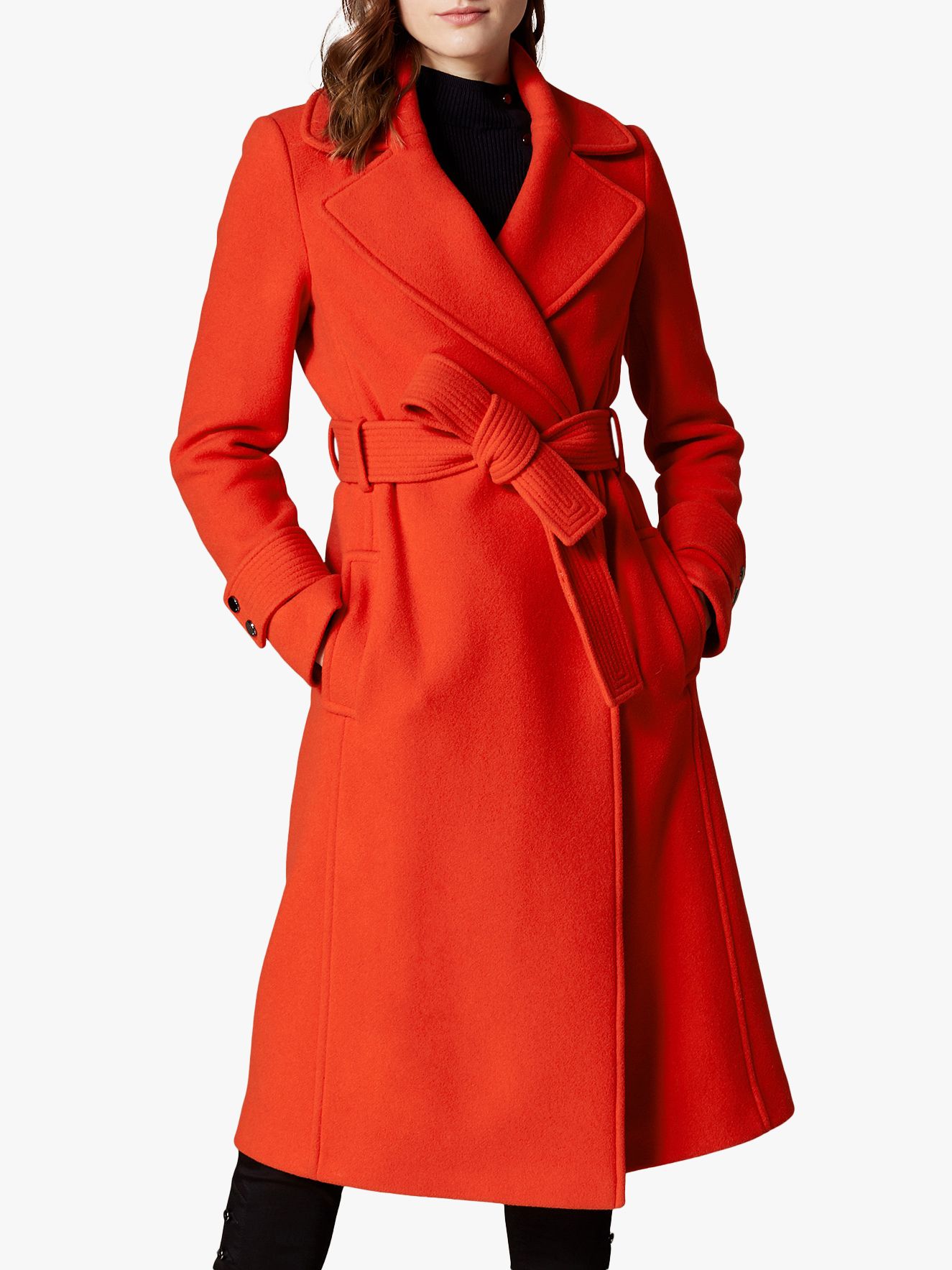 Karen Millen Belted Wrap Coat, Orange at John Lewis & Partners