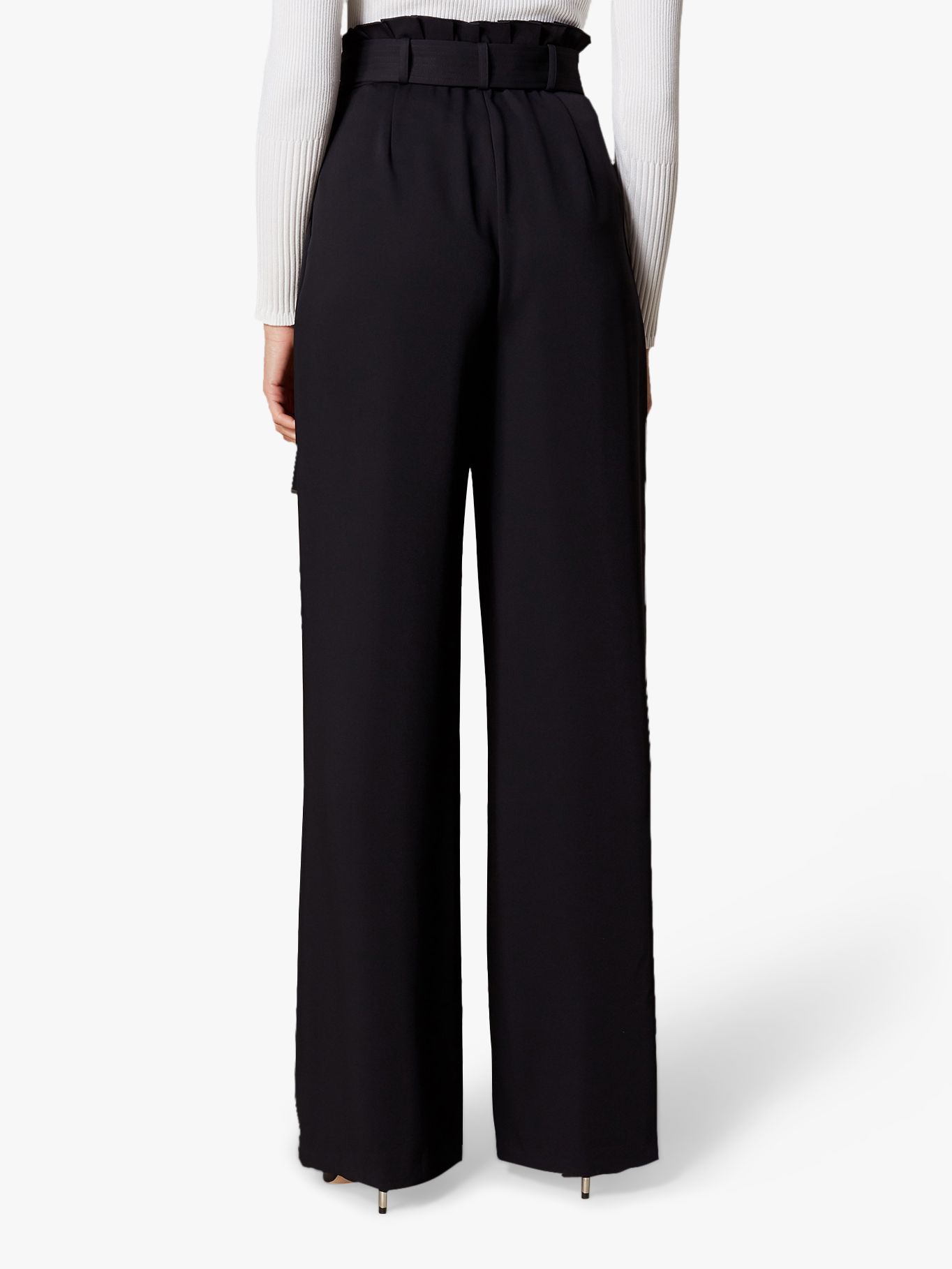 Karen Millen Wide-Leg Tailored Trousers, Black at John Lewis & Partners