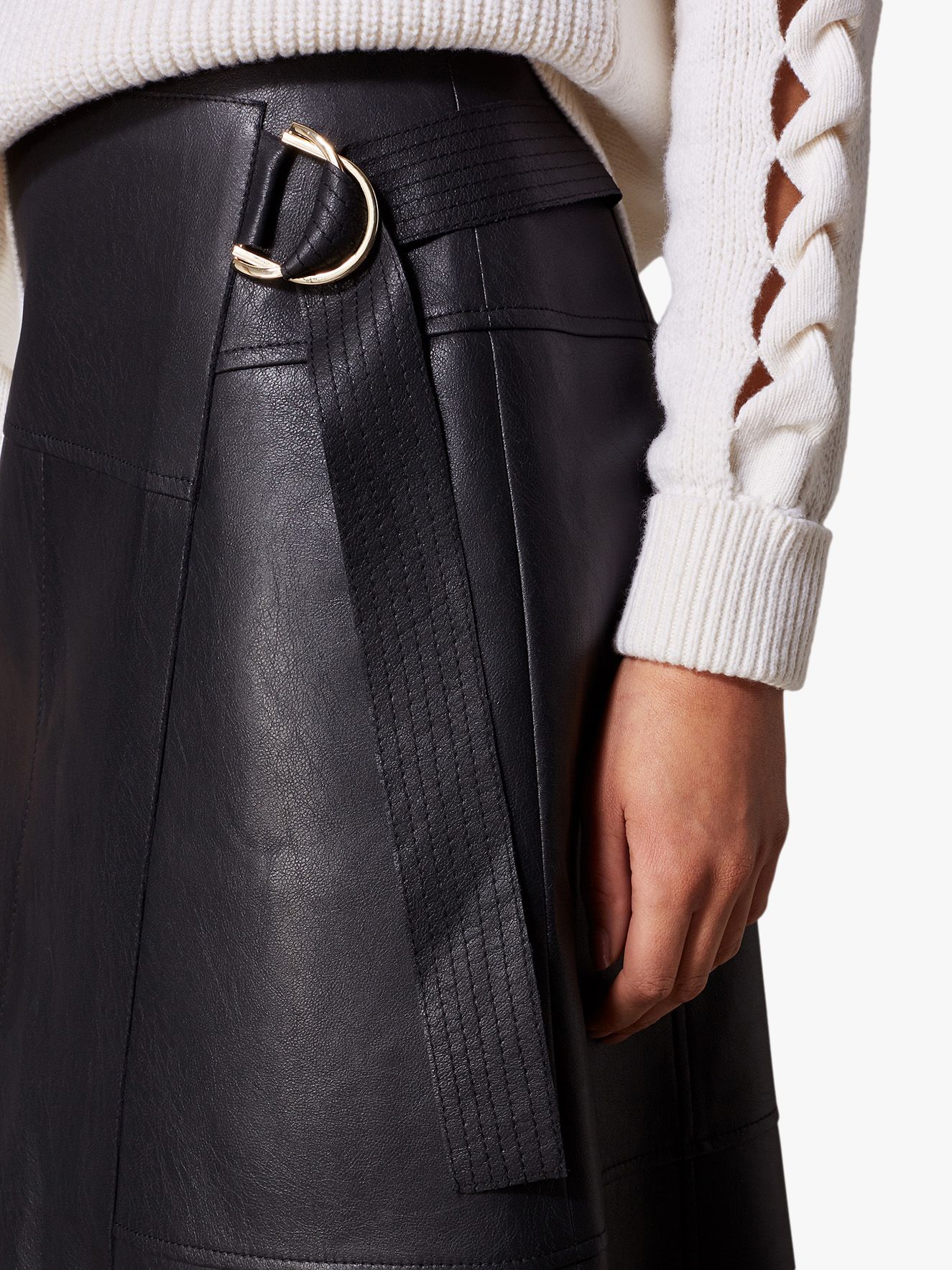 Karen Millen Faux Leather Wrap Skirt, Black at John Lewis & Partners