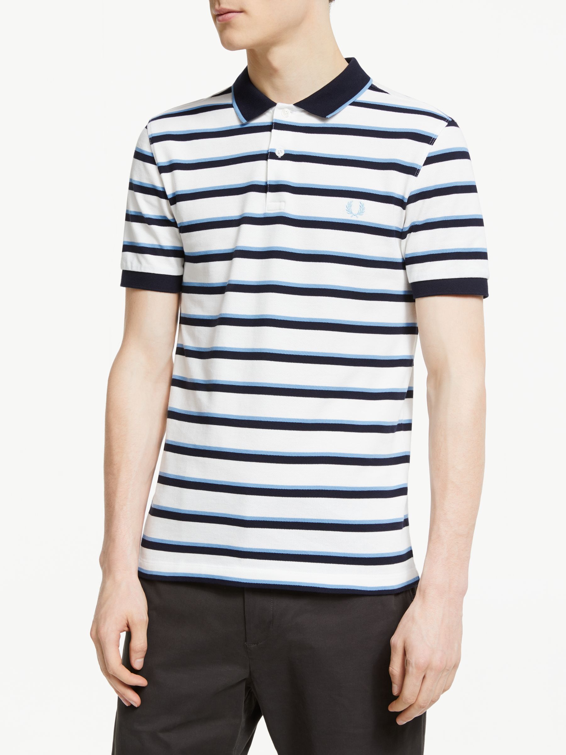 Fred Perry Stripe Tipped Pique Polo Shirt, Snow White/Navy