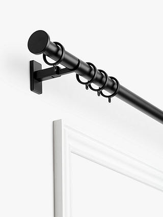 John Lewis & Partners Made to Measure Revolution Bay Bend Curtain Pole with Rings and Disc Finials, Wall / Ceiling Fix, Dia.30mm