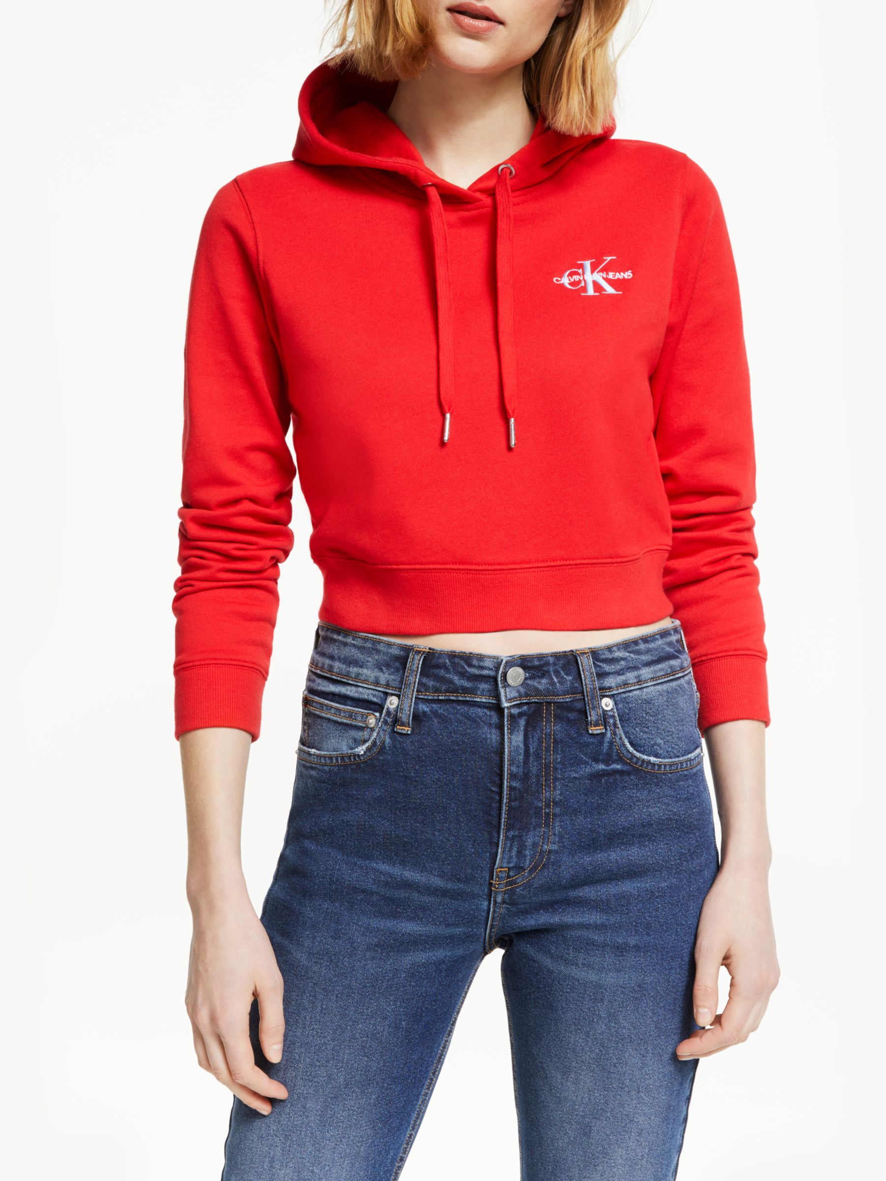 Calvin Klein Jeans Monogram Embroidered Hoodie, Racing Red