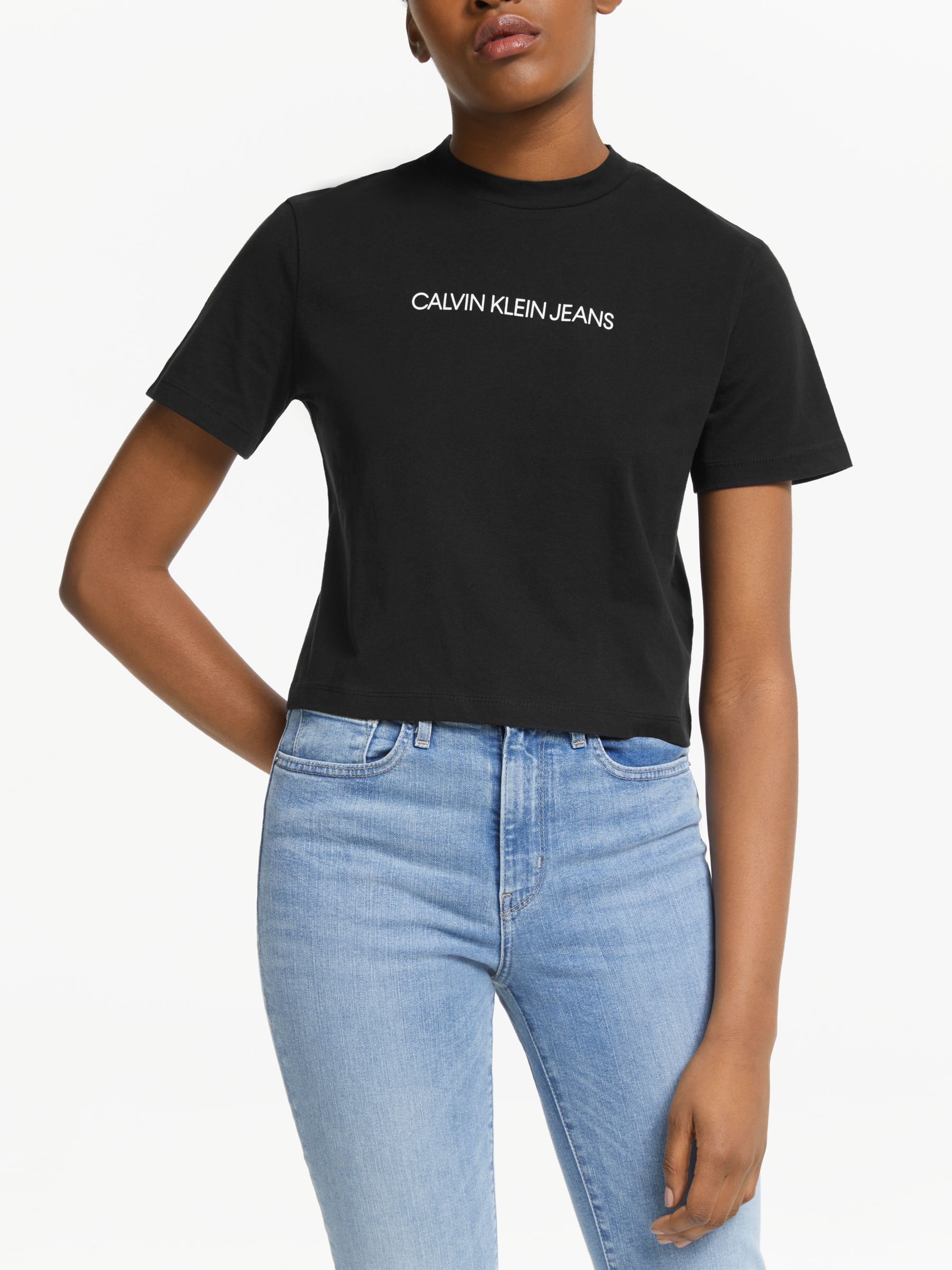 calvin klein cropped logo t shirt
